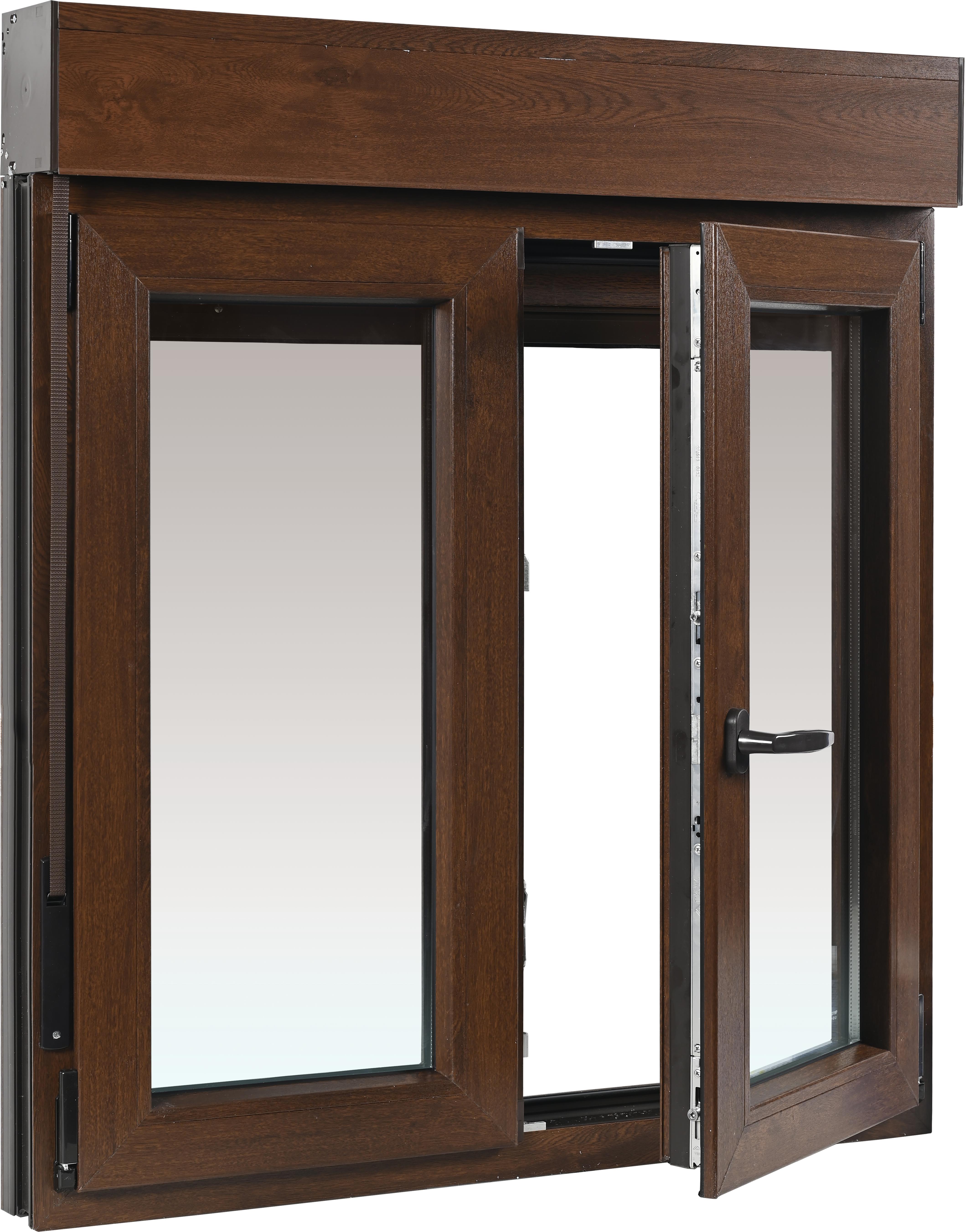 Ventana pvc nogal oscilobatiente con persiana de 120x135 cm
