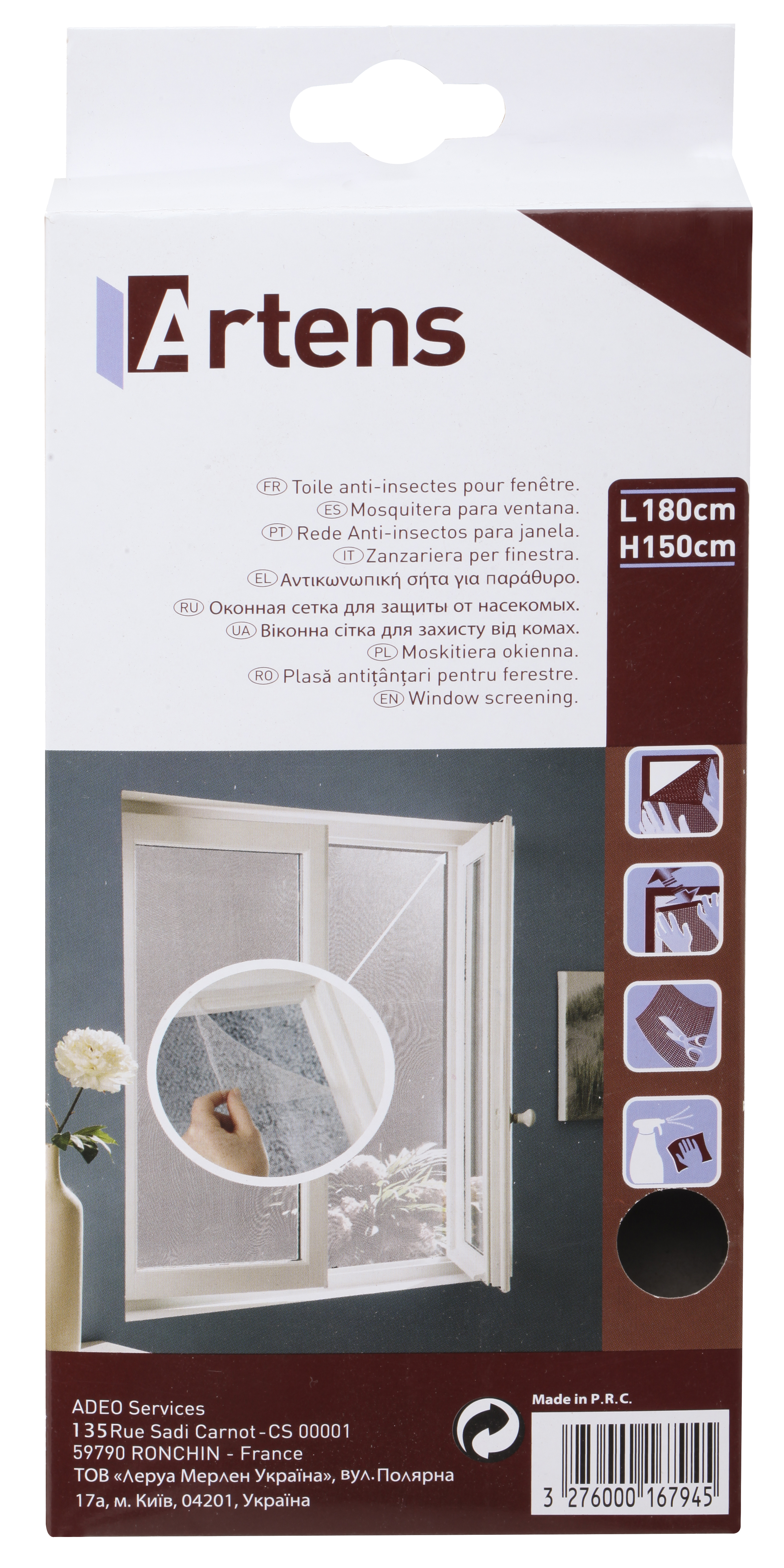 Rede mosquiteira para janela autoaderente Artens 180x150 cm branco - 9