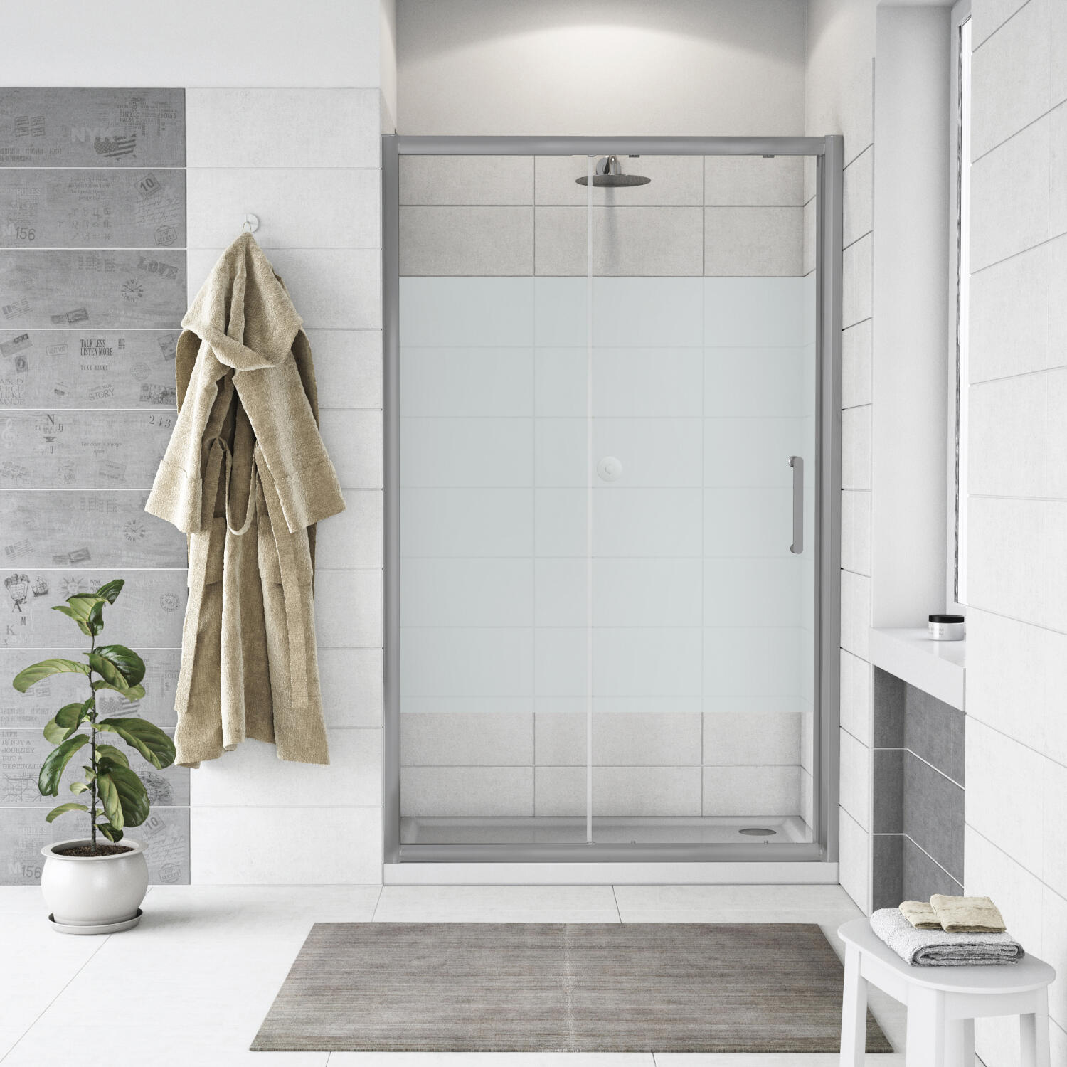 Porta doccia scorrevole Quad, L 120.5 cm x H 190 cm x SP 6 mm, profilo argento, vetro serigrafato - 4