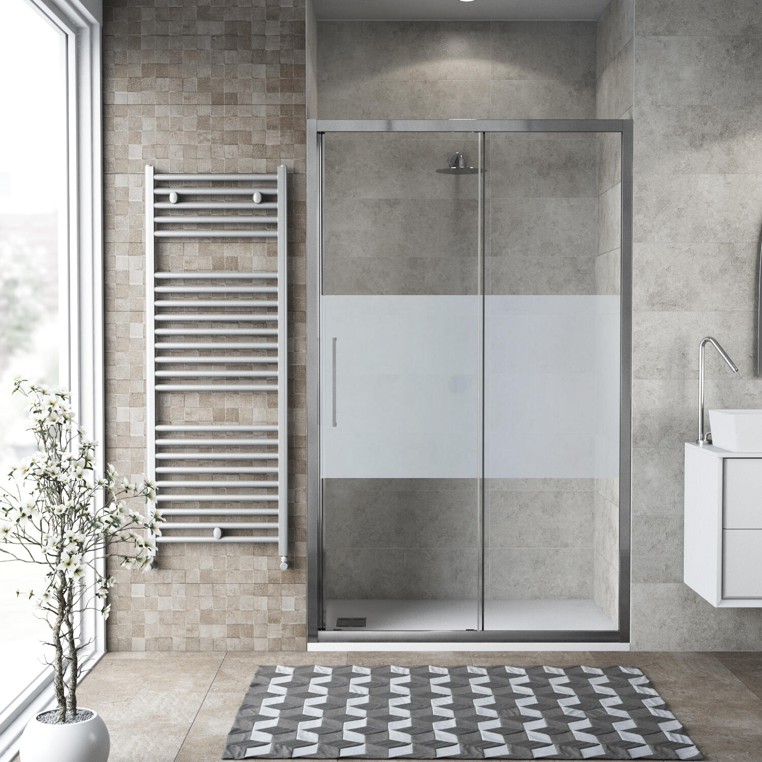 Porta doccia scorrevole Record, L 117-121 cm x H 195 cm x SP 6 mm, profilo bianco, vetro smerigliato - 2