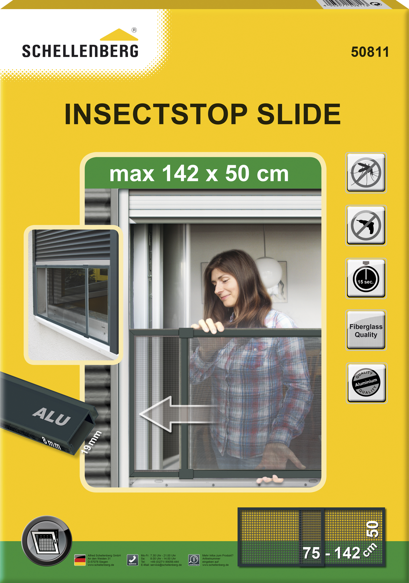 Mosquitera extensible 50x75-142cm de aluminio gris para ventana tela de fibra vidrio negra - 4