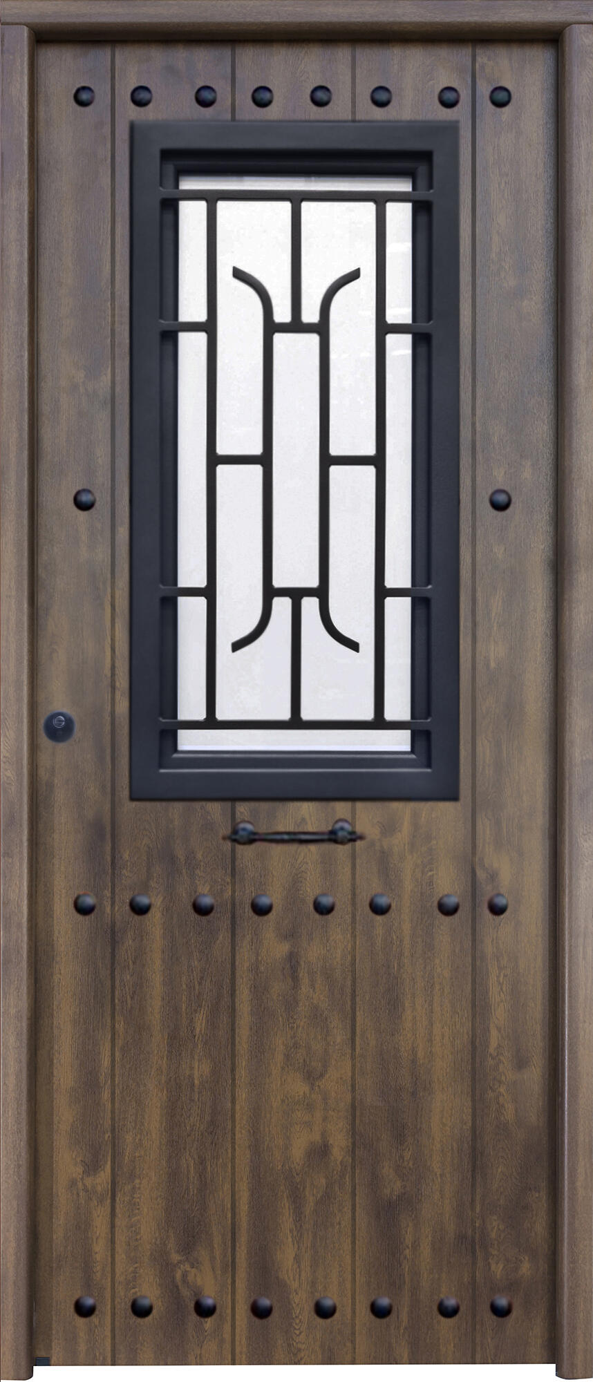 Puerta de entrada metálica serie Saga con cristal rústico roble viejo /interior liso roble viejo apertura derecha 210x90cm - 2