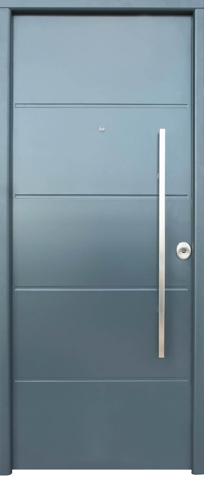 Puerta de entrada metálica serie Saga Cintia fresada gris 7016 /interior liso gris 7016 apertura izquierda 210x90cm - 2
