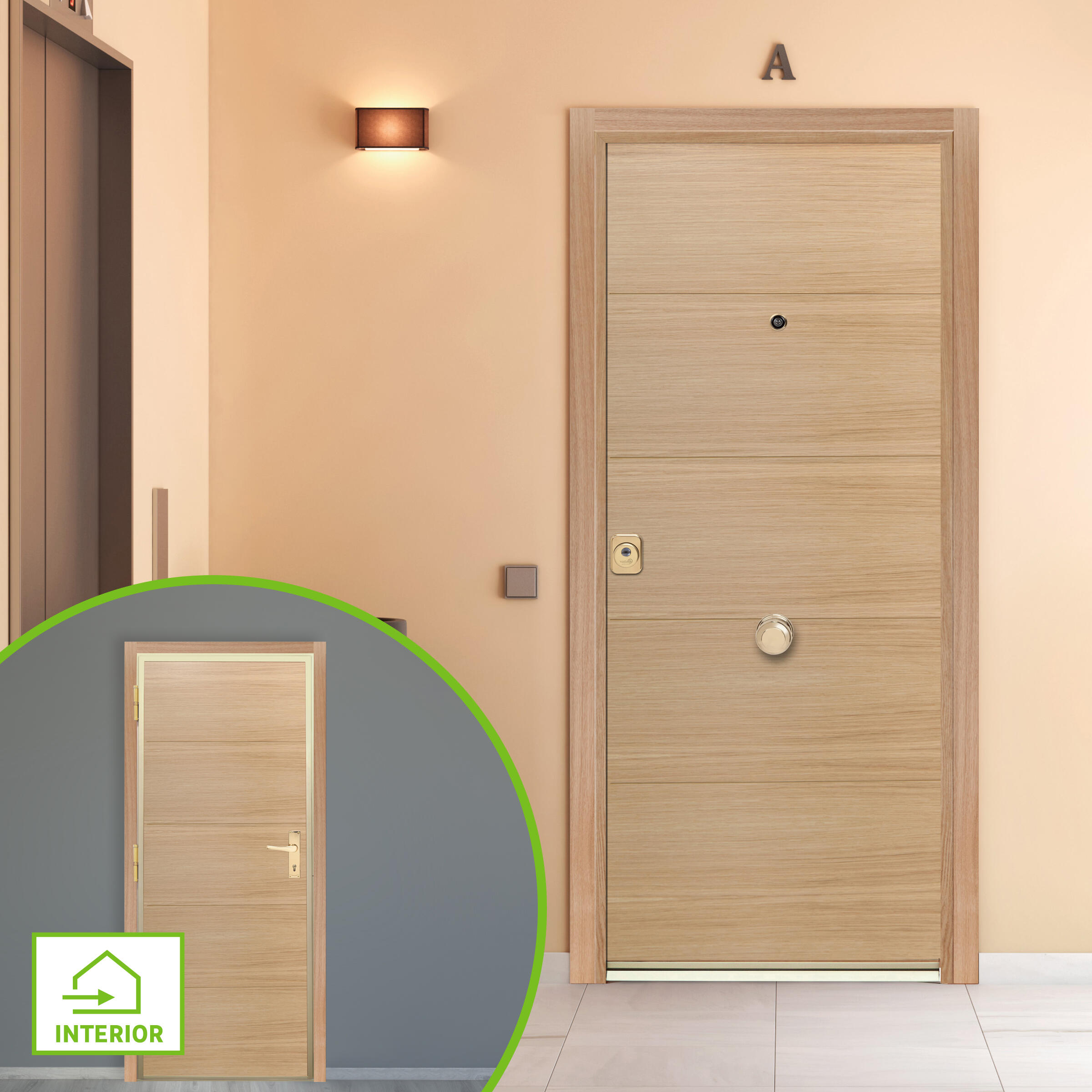 Puerta de entrada acorazada serie 400 fresada roble / interior viena fresada roble apertura derecha 208x90.3cm