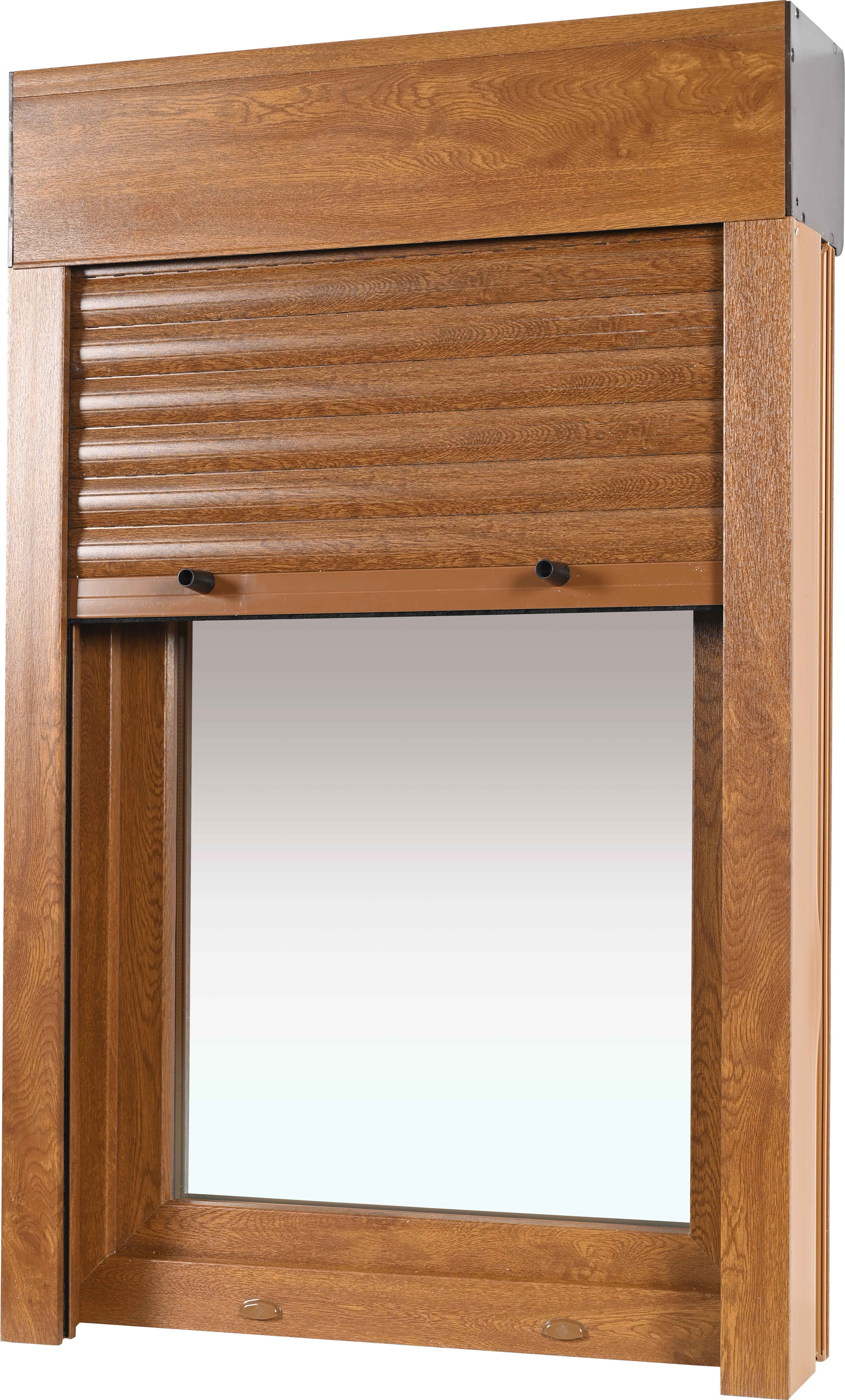 Ventana pvc artens roble oscilobatiente con persiana guía mosquitera 75x119 cm