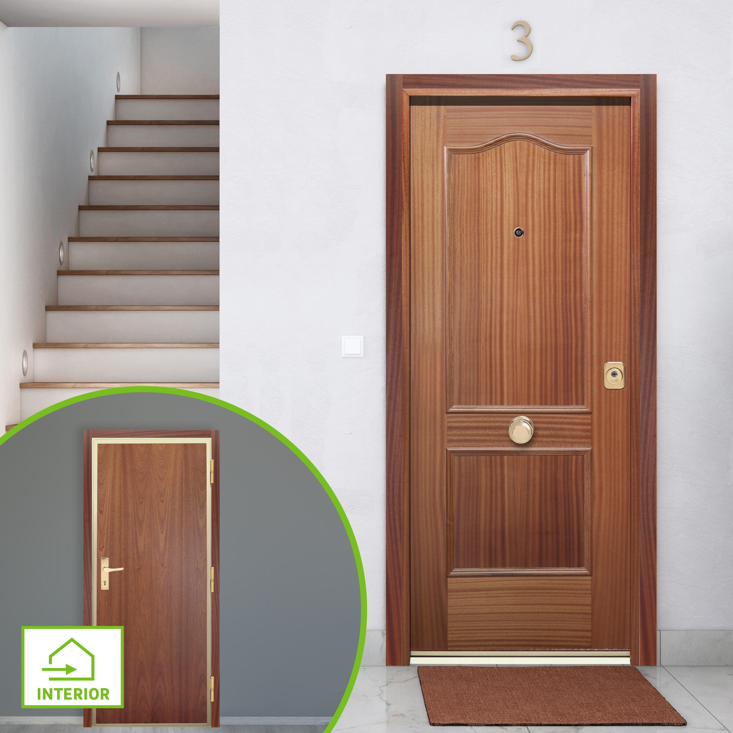 Puerta de entrada acorazada serie 400 provenzal sapelly / interior liso sapelly apertura izquierda 208x90.3cm