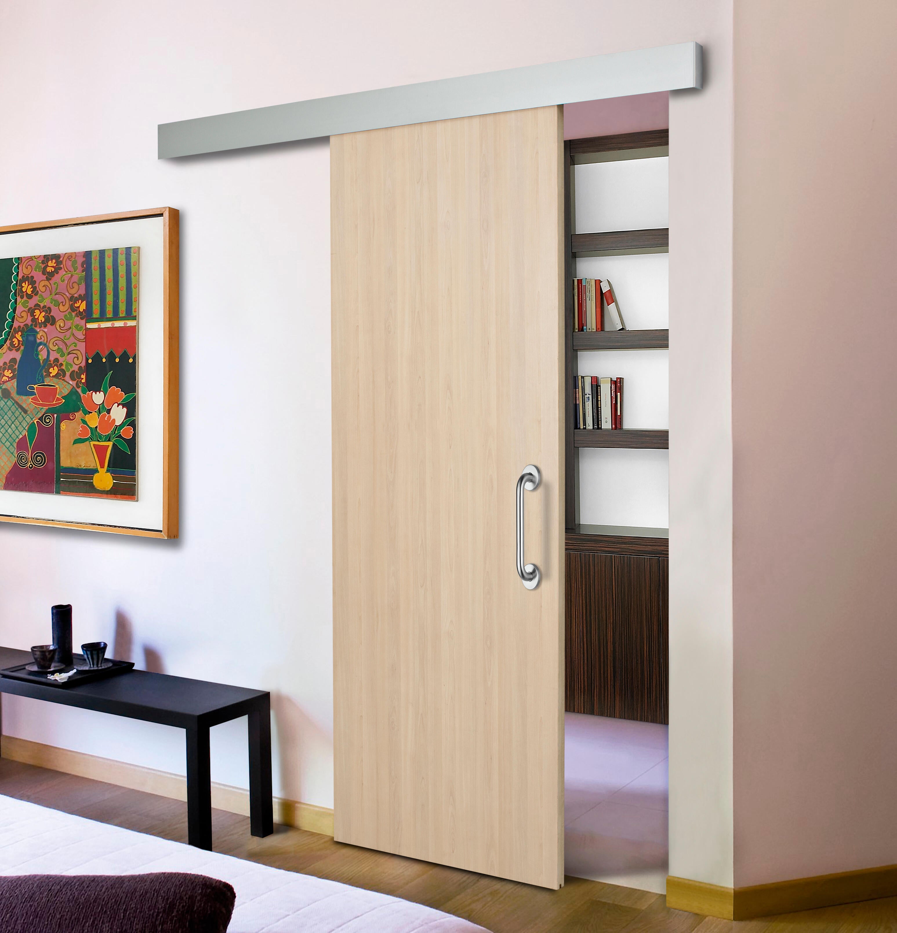 Guía puerta corredera aluminio gris recortable fijación pared 200cm - 7