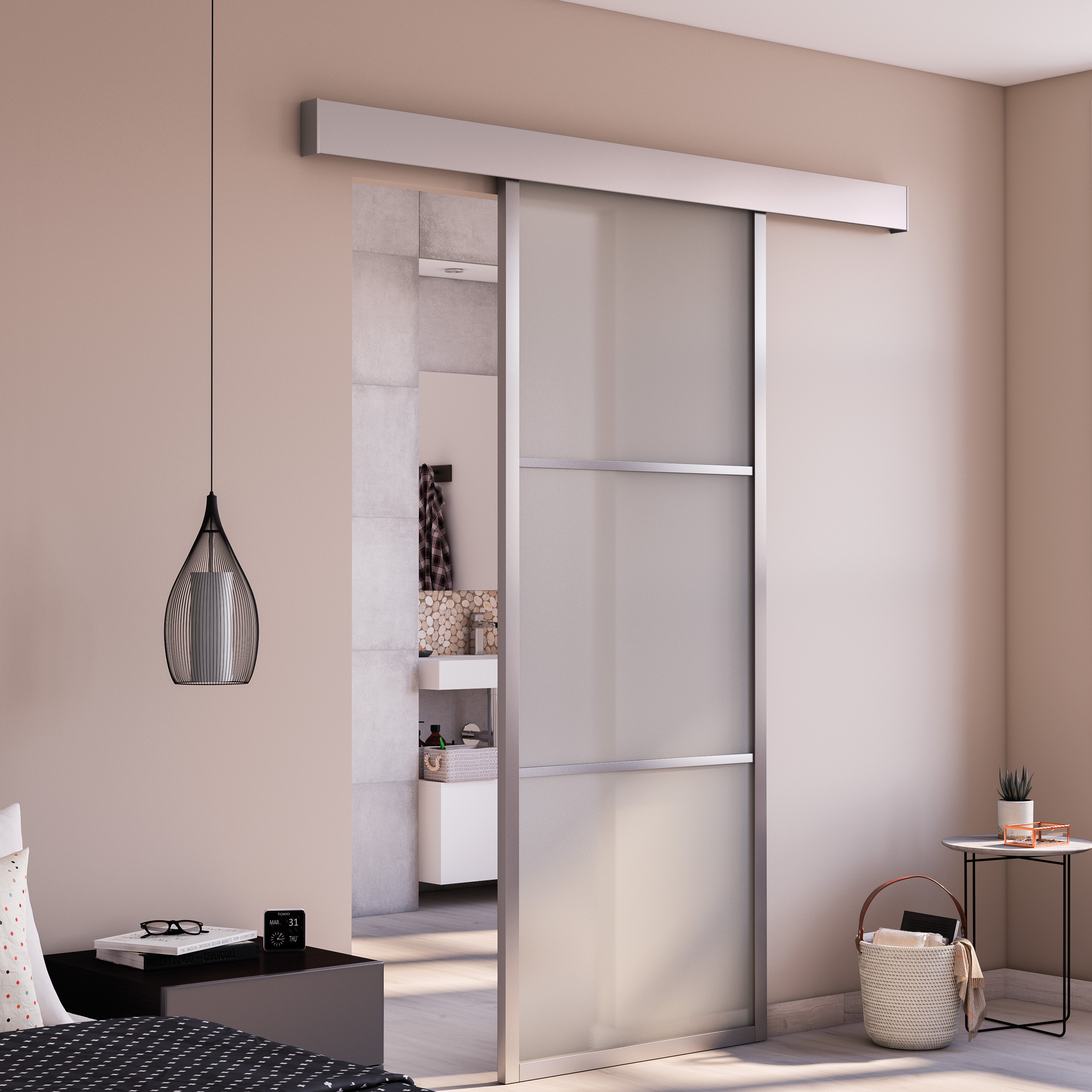 Guía puerta corredera aluminio Mad/Yumbo gris fijación pared tapa 186cm Artens - 4