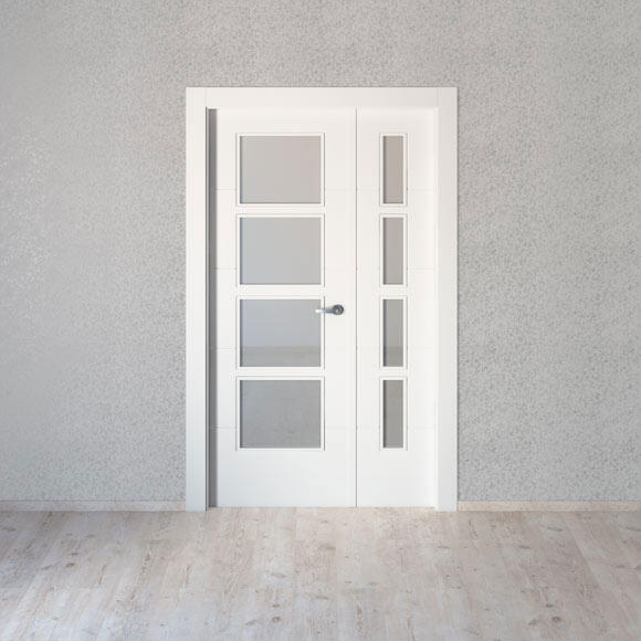Puerta de interior abatible doble vidriera con fijo con cristal incluido maciza acabado lacado Line Plus Lucerna Blanco apertura izquierda cerco de 7x3 anchura 125 cm - 6