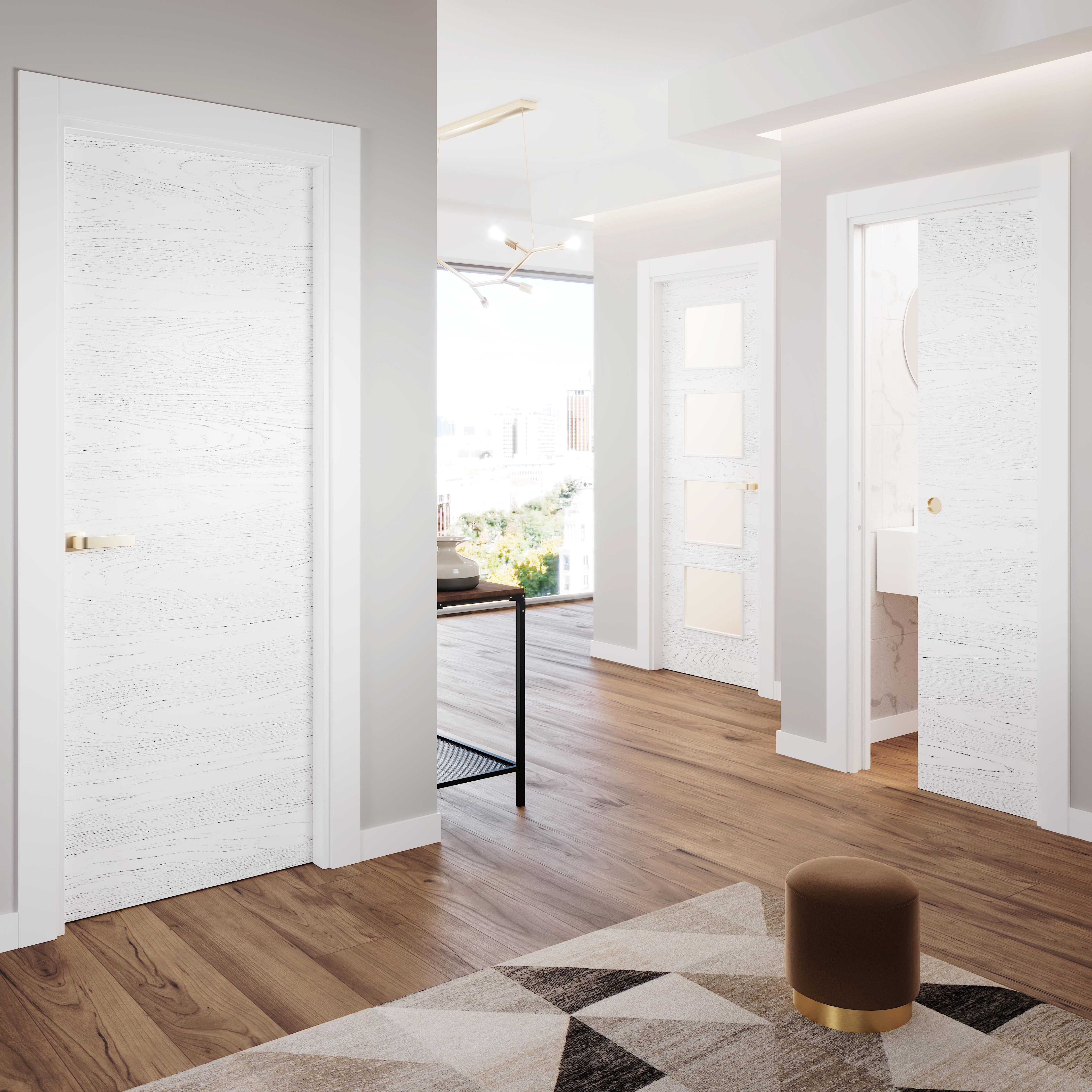 Puerta de interior abatible con cristal maciza lacada Premium Bari Veta blanco veteado apertura izquierda cerco de 9x2 anchura 82.5cm - 3