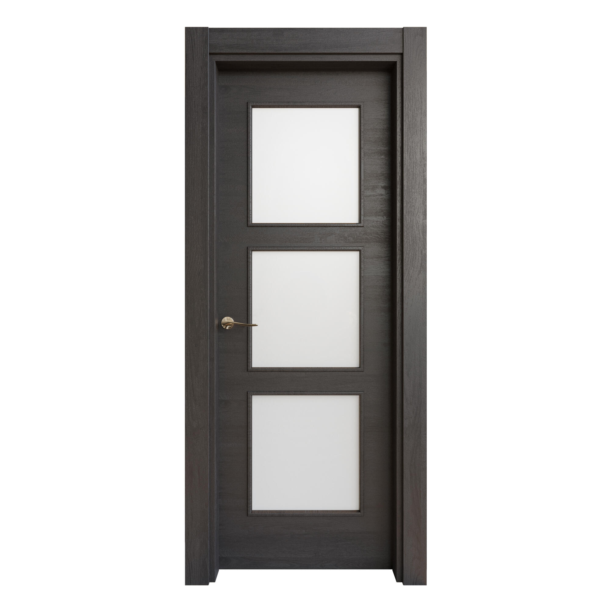 Puerta de interior abatible vidriera con cristal incluido estructura maciza acabado laminado serie line oslo azabache negro apertura derecha cerco de 130 x 30 anchura 72.5 cm