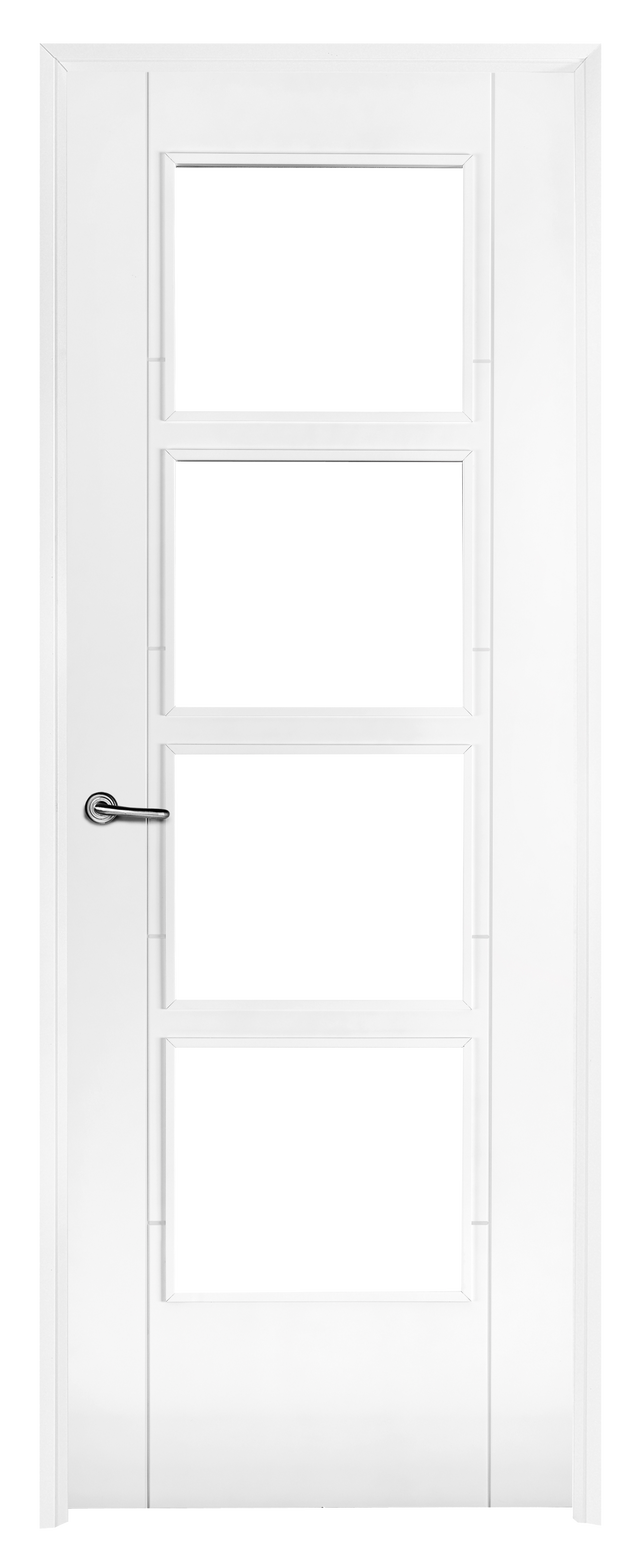 Puerta de interior abatible con cristal maciza lacada Line Plus Noruega blanco apertura izquierda cerco de 9x2 anchura 72.5cm