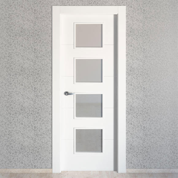 Puerta de interior abatible con cristal maciza lacada Line Plus Lucerna blanco apertura derecha cerco de 7x3 anchura 72.5cm - 5