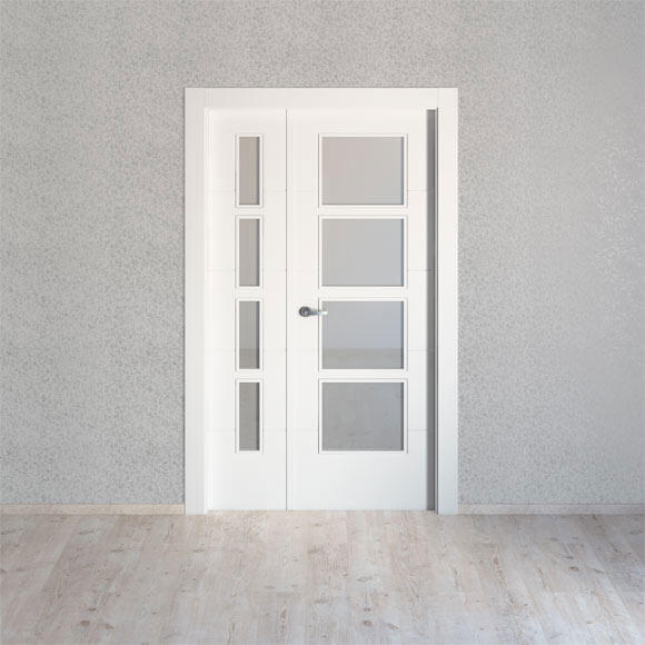 Puerta de interior abatible con fijo cristal maciza lacada Line Plus Lucerna blanco apertura derecha cerco de 7x3 anchura 105cm - 6