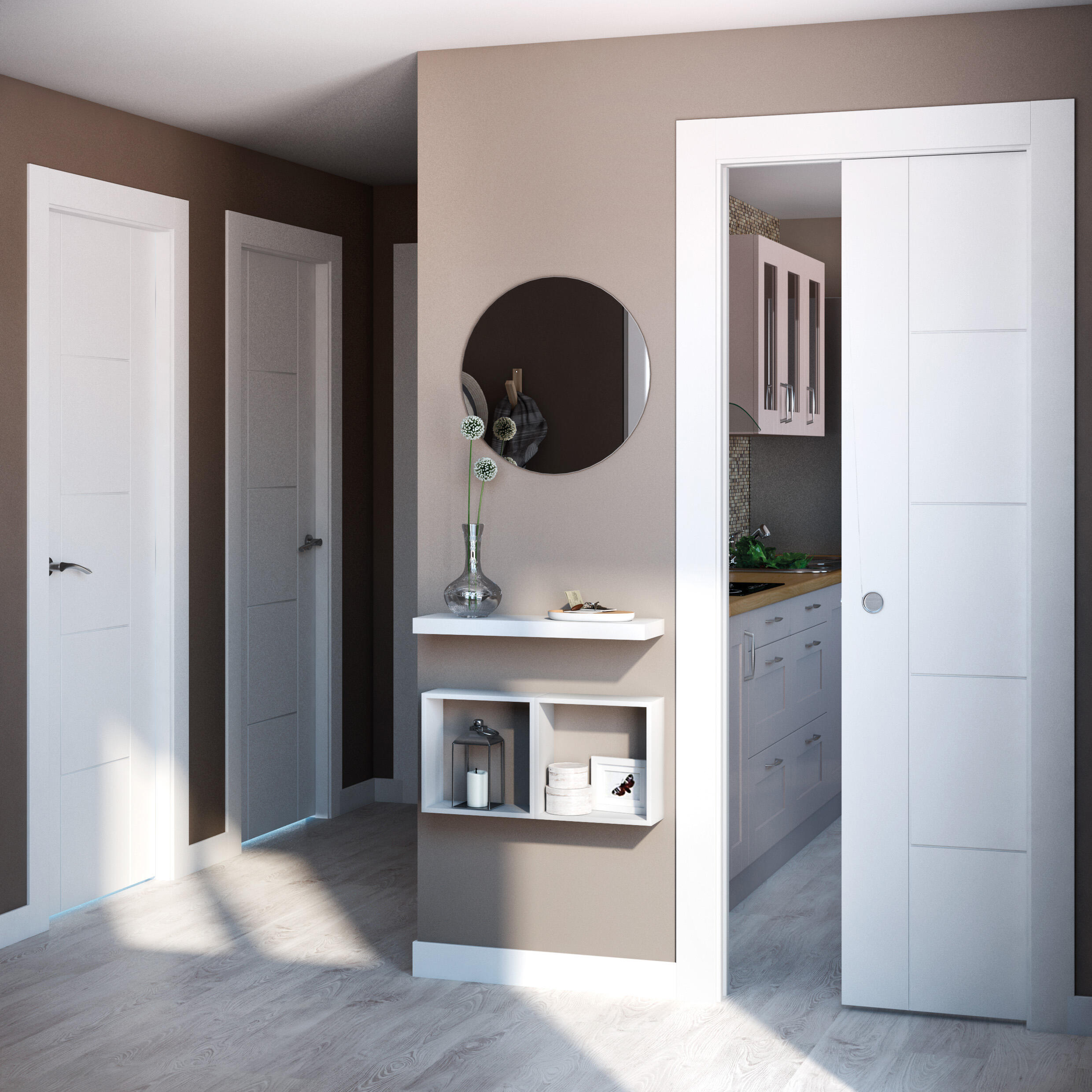 Puerta de interior abatible ciega maciza lacada Line Noruega blanco apertura derecha cerco de 7x3 anchura 62.5cm - 5