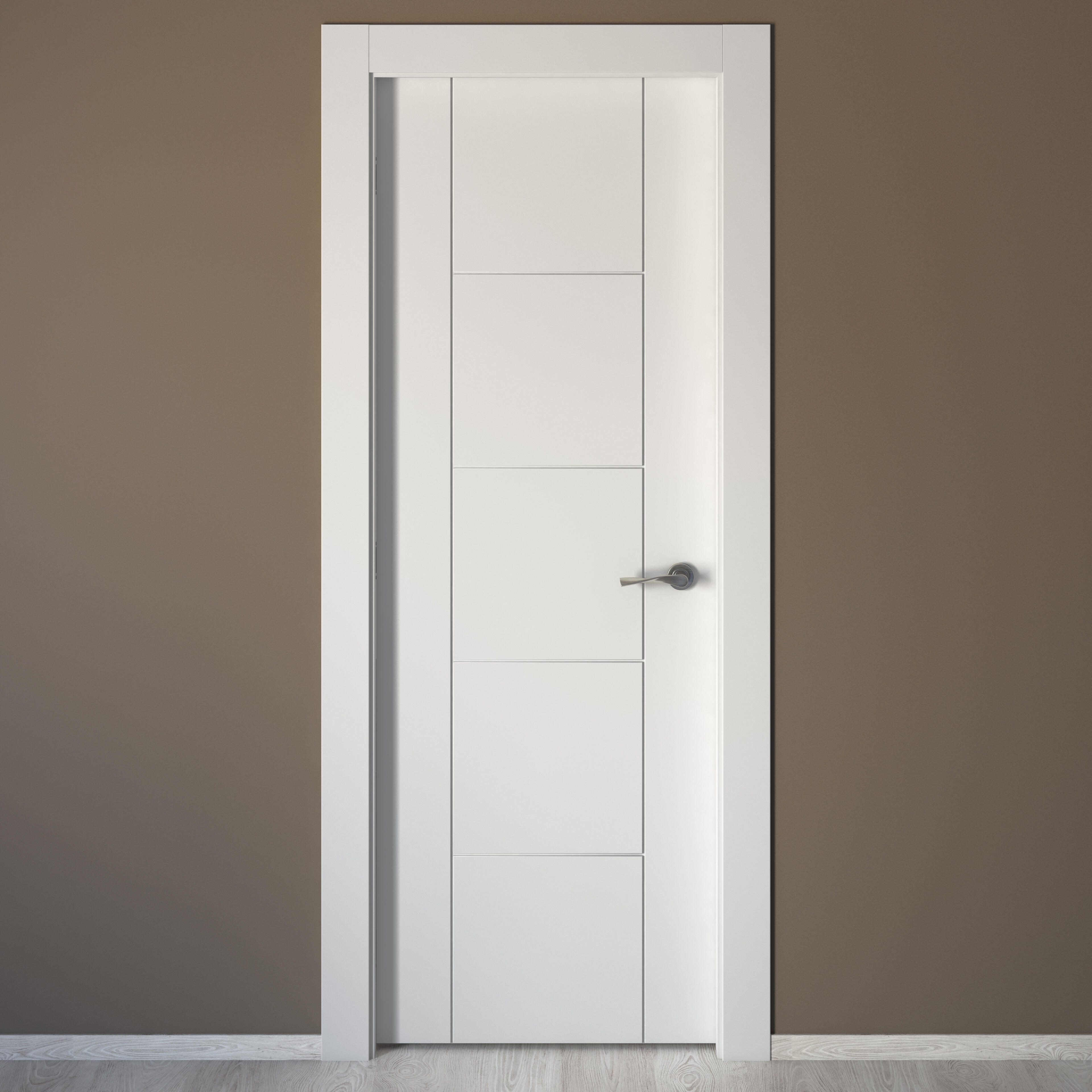 Puerta de interior abatible ciega maciza lacada Line Noruega blanco apertura izquierda cerco de 11x3 anchura 62.5cm - 6