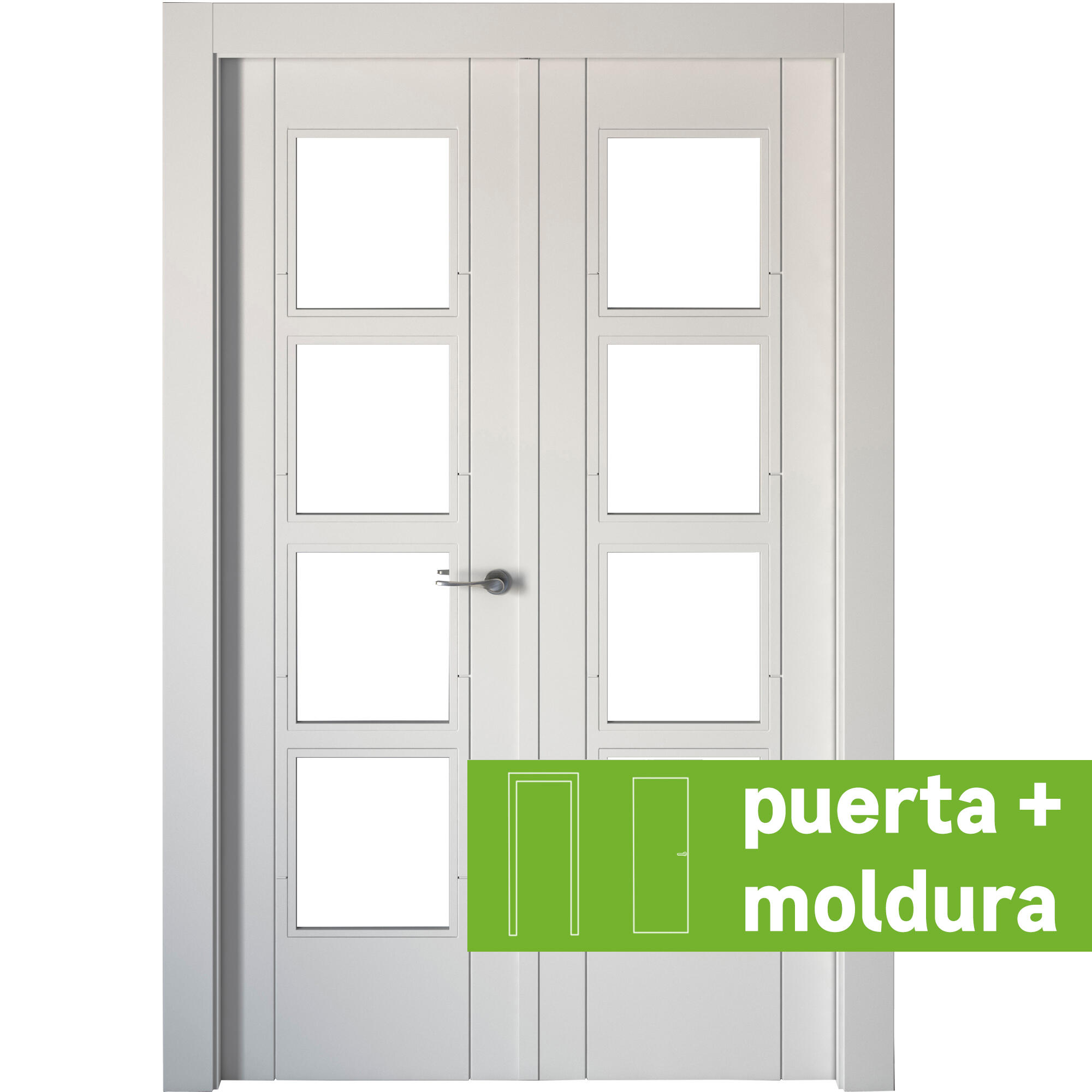 Conjunto de puerta doble cristal noruega blanco 125cm (62,5+62,5) izda + tapetas