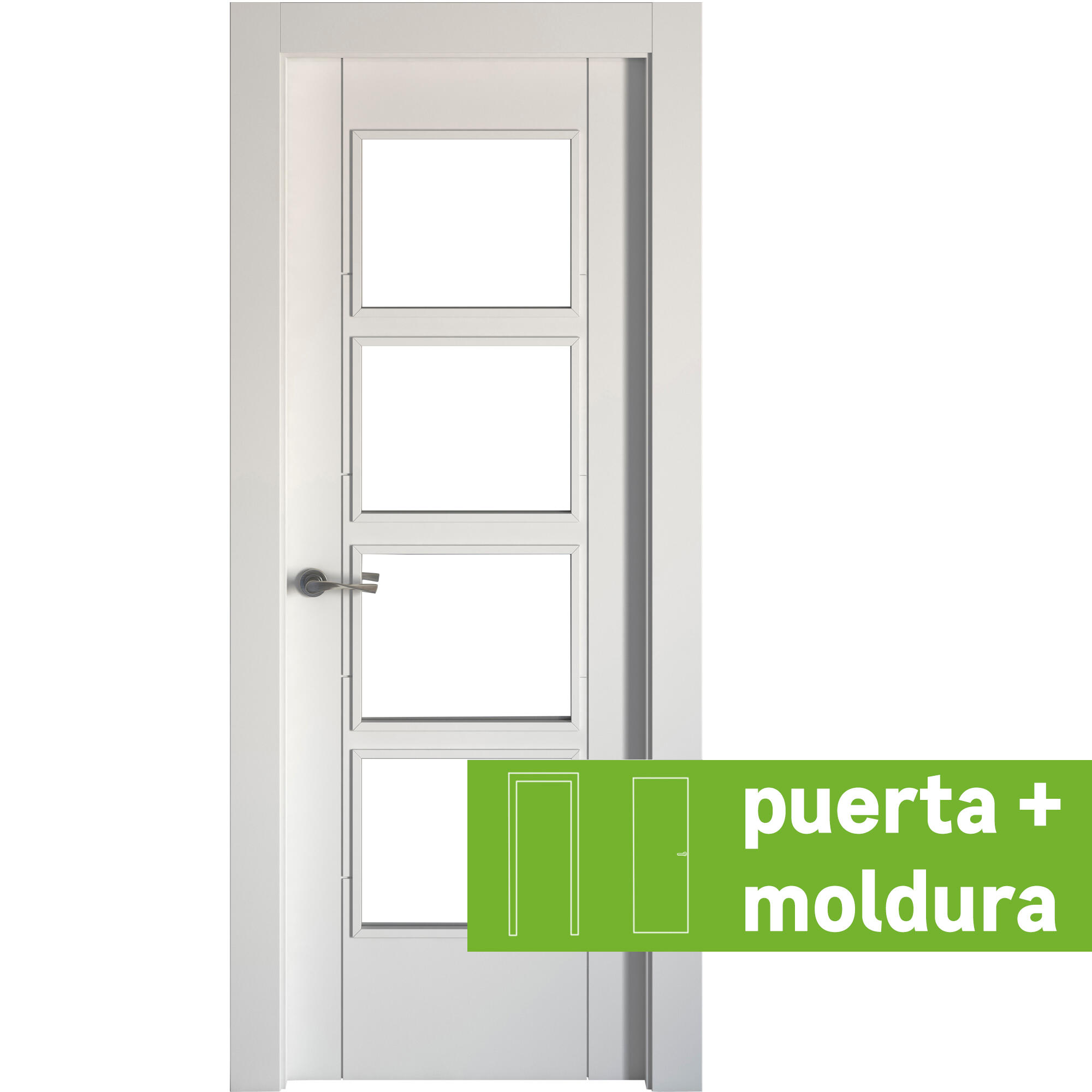 Conjunto de puerta con cristal noruega blanco 4v 82,5 cm derecha + tapetas
