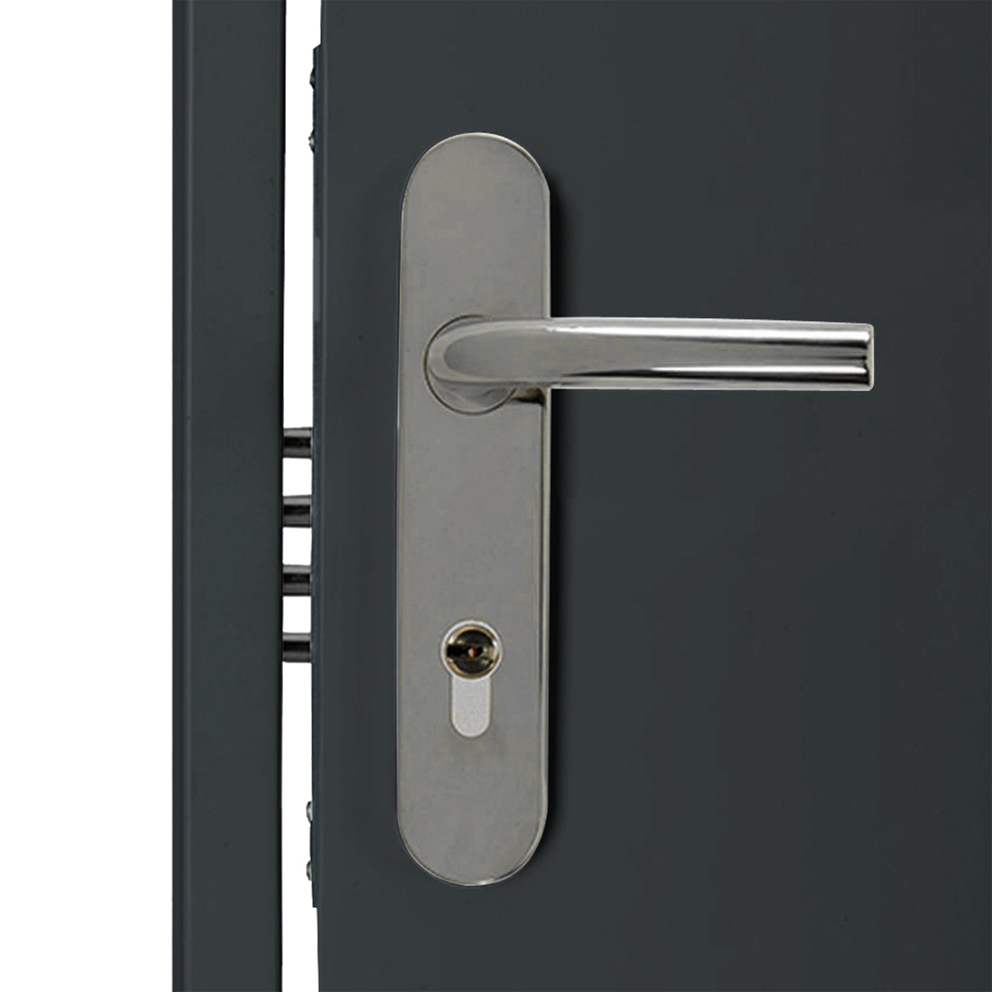 Puerta de entrada metálica serie Saga fresada gris 7016 /interior fresada gris 7016 apertura izquierda 210x90cm - 6