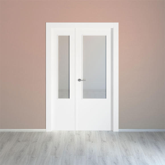 Puerta de interior abatible con fijo cristal maciza lacada Line Bari blanco apertura derecha cerco de 7x3 anchura 115cm - 6