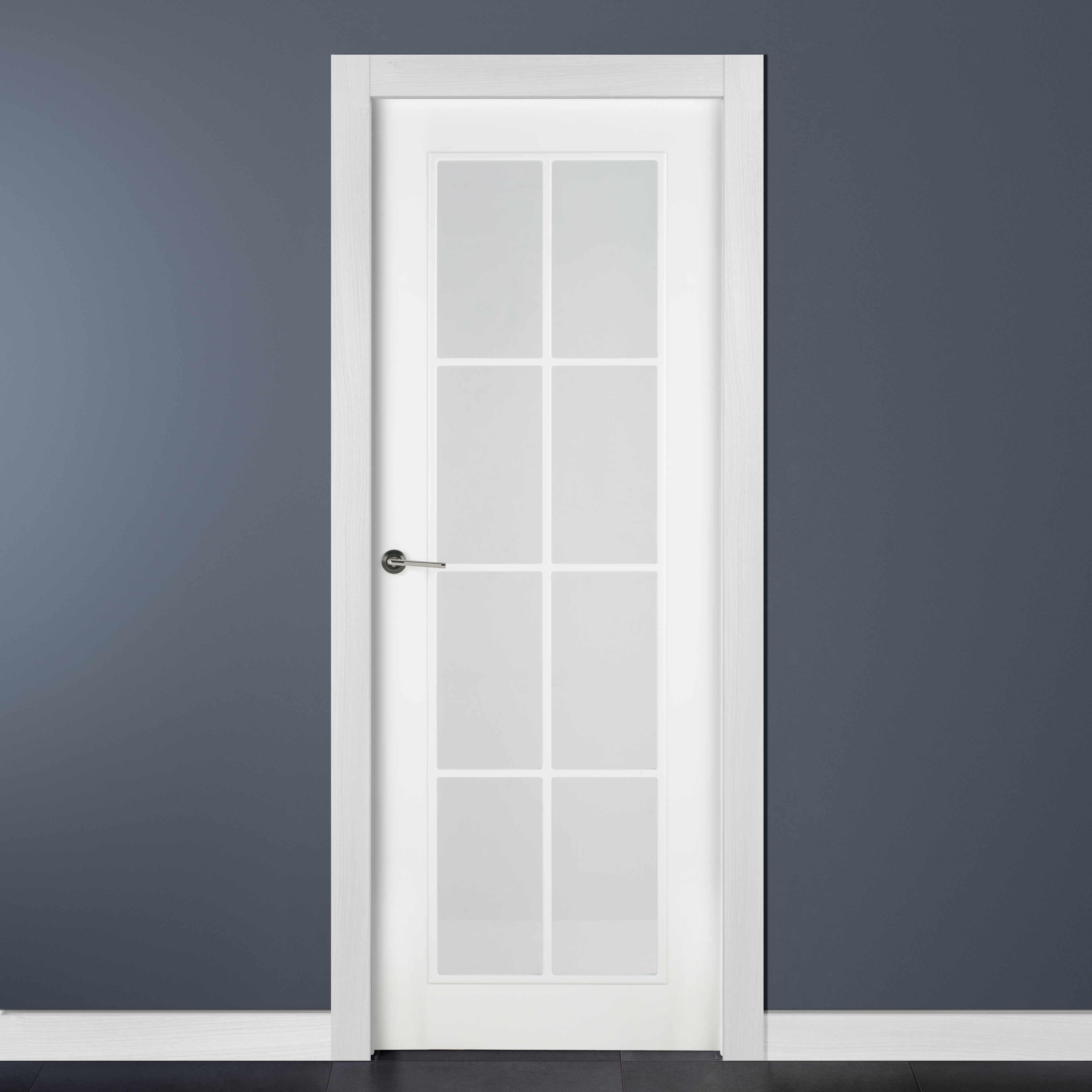 Puerta de interior abatible con cristal maciza lacada Line Plus Marsella blanco apertura derecha cerco de 7x3 anchura 82.5cm - 7