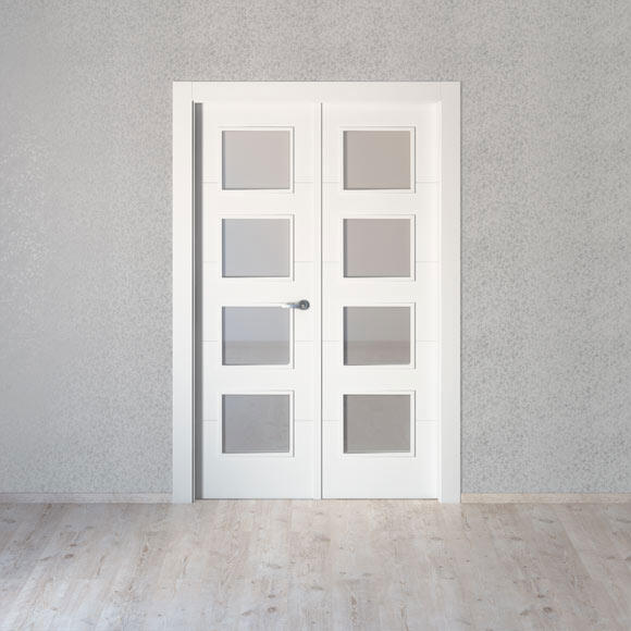 Puerta de interior abatible con fijo cristal maciza lacada Line Plus Lucerna blanco apertura izquierda cerco de 11x3 anchura 125cm - 7