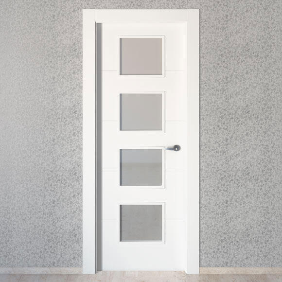 Puerta de interior abatible vidriera con cristal incluido maciza acabado lacado Line Plus Lucerna Blanco apertura izquierda cerco de 7x3 anchura 72.5 cm - 6