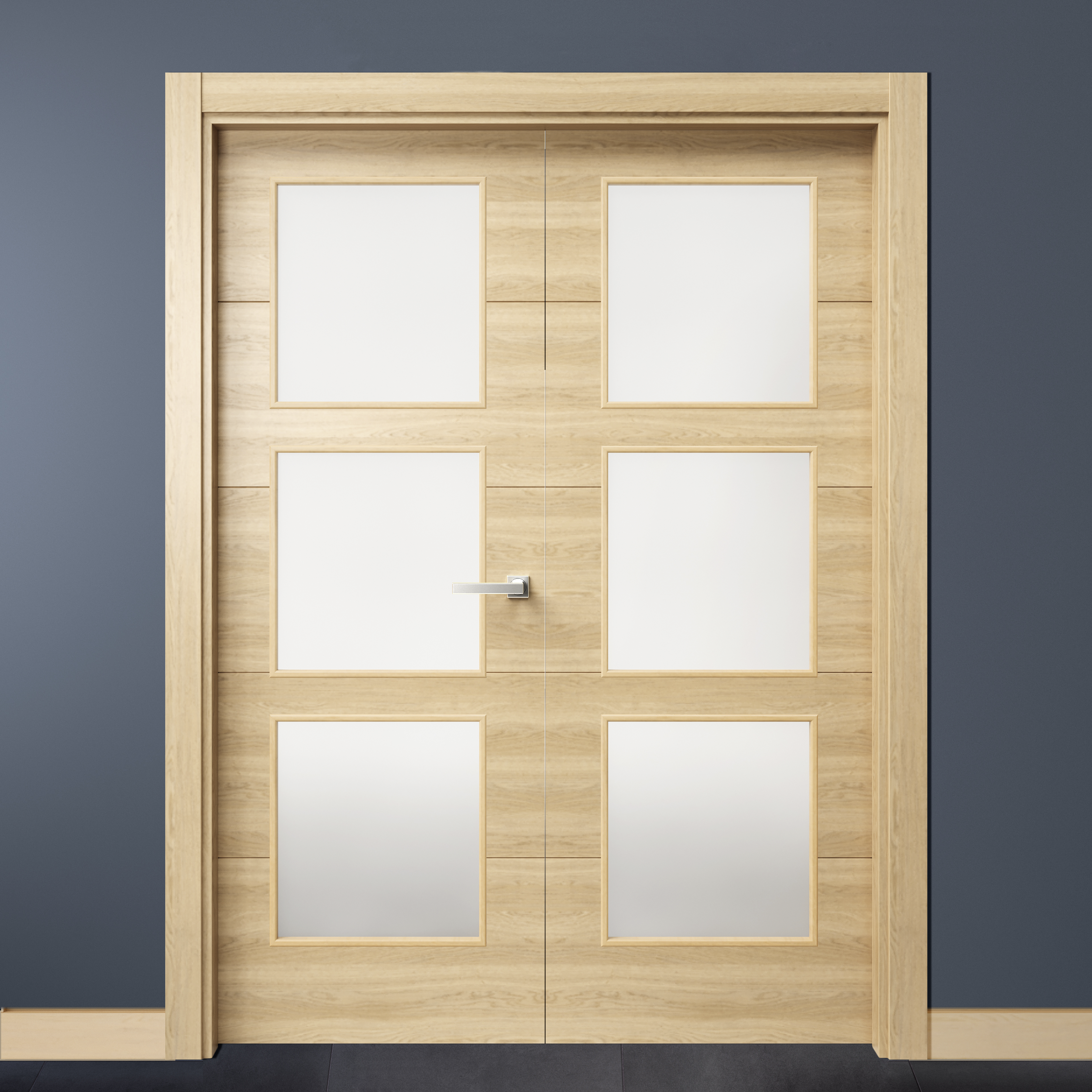 Puerta de interior abatible doble con cristal maciza melamina Line Berna roble miel apertura izquierda cerco de 7x3 anchura 145cm - 3