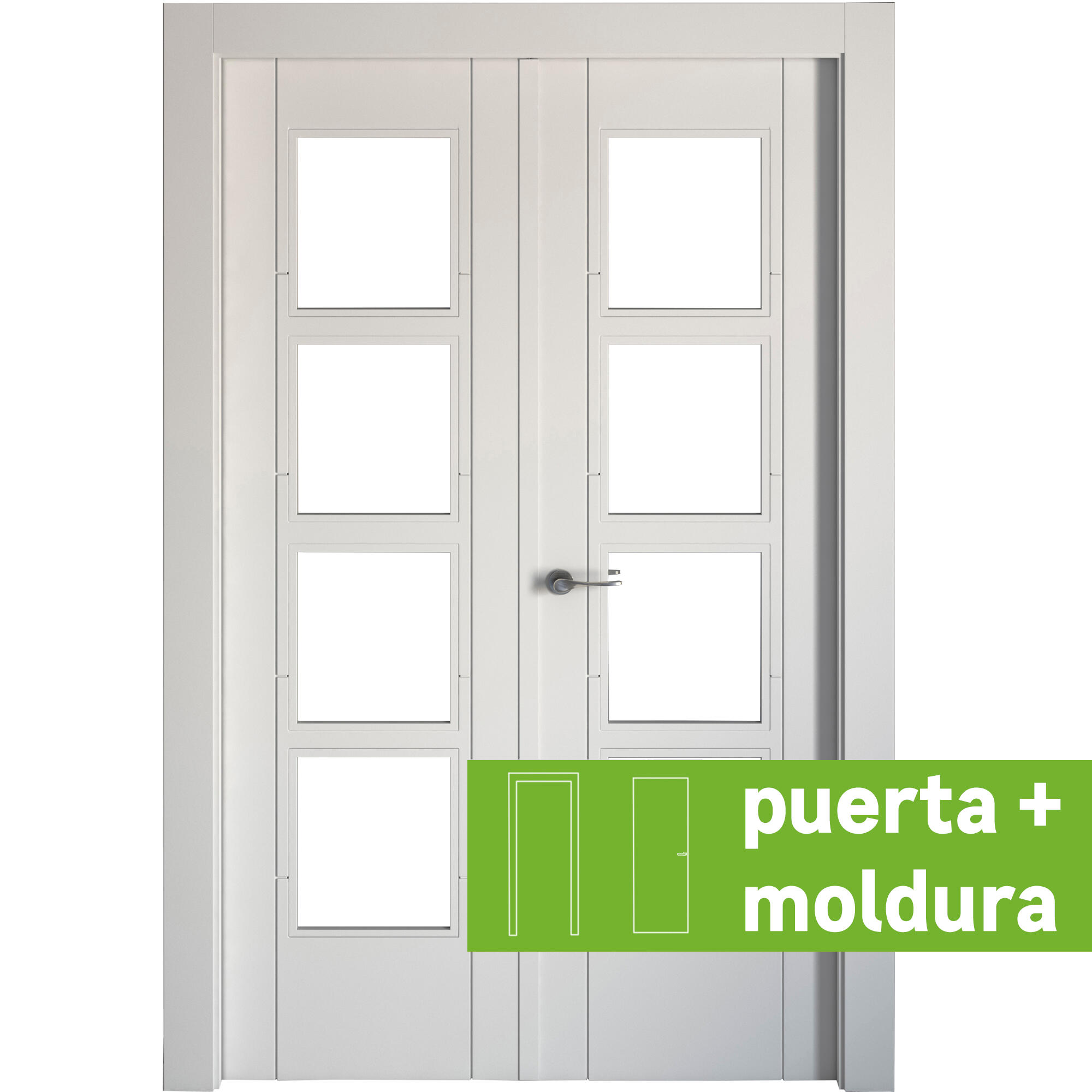 Conjunto de puerta doble cristal noruega blanco 125cm (62,5+62,5) dcha + tapetas