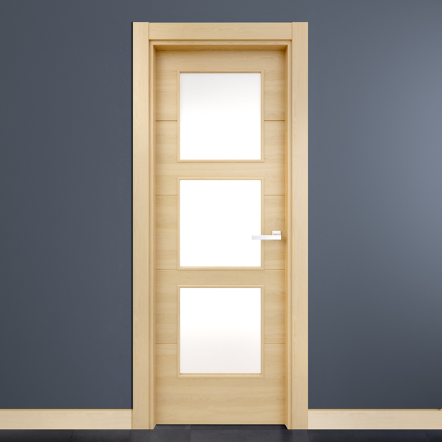 Puerta de interior abatible con cristal maciza melamina Line Berna roble miel apertura izquierda cerco de 7x3 anchura 82.5cm