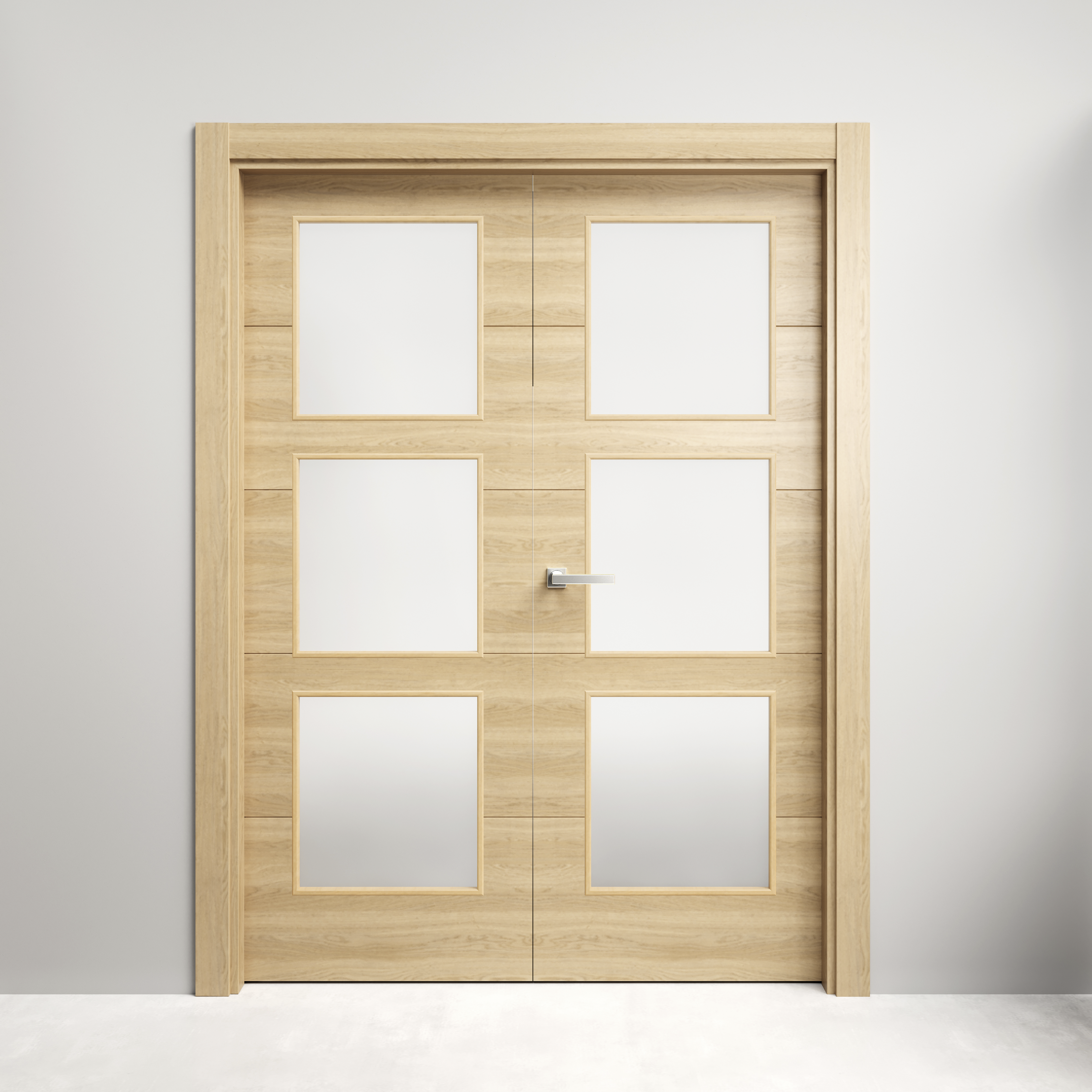 Puerta de interior abatible doble vidriera con cristal incluido maciza acabado laminado Line Berna Roble miel apertura derecha cerco de 7x3 anchura 145 cm - 2