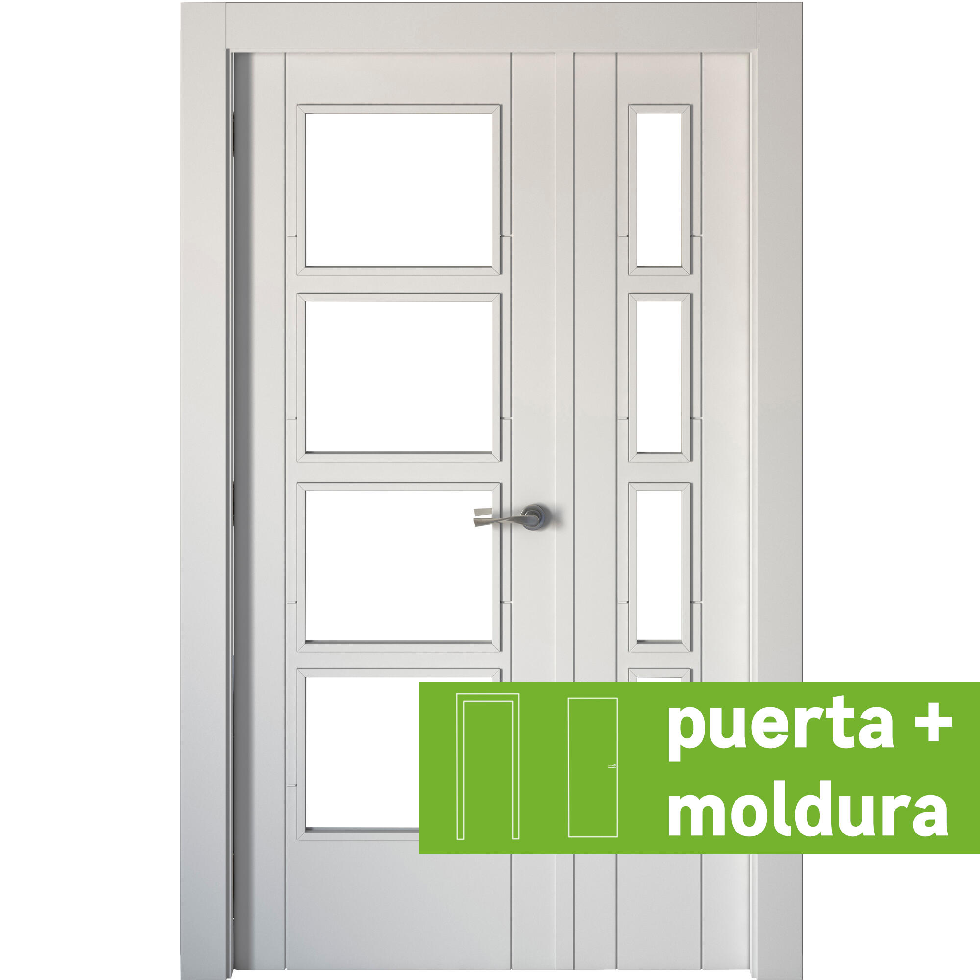 Conjunto de puerta doble cristal noruega blanco 115cm (42,5+72,5) izda + tapetas