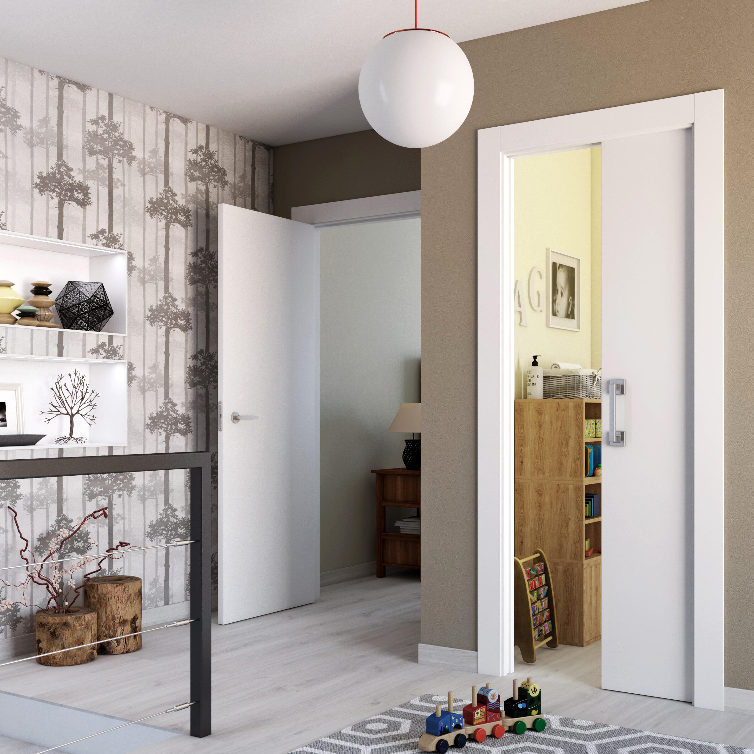 Puerta de interior abatible ciega maciza acabado lacado Line Bari Blanco apertura izquierda cerco de 7x3 anchura 62.5 cm - 2