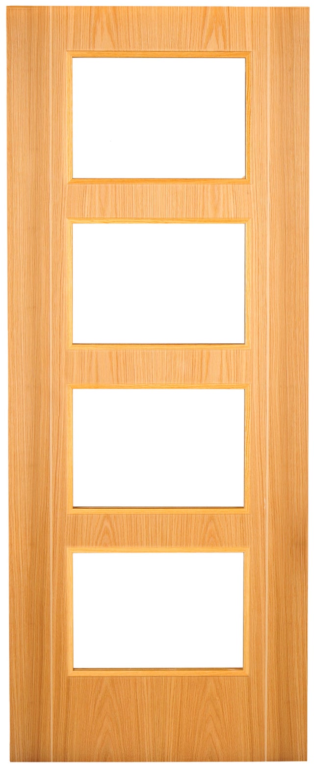Pack puerta de interior corredera con cristal maciza barnizada Line Plus Sidney roble con uñero anchura 82,5cm +guia corredera