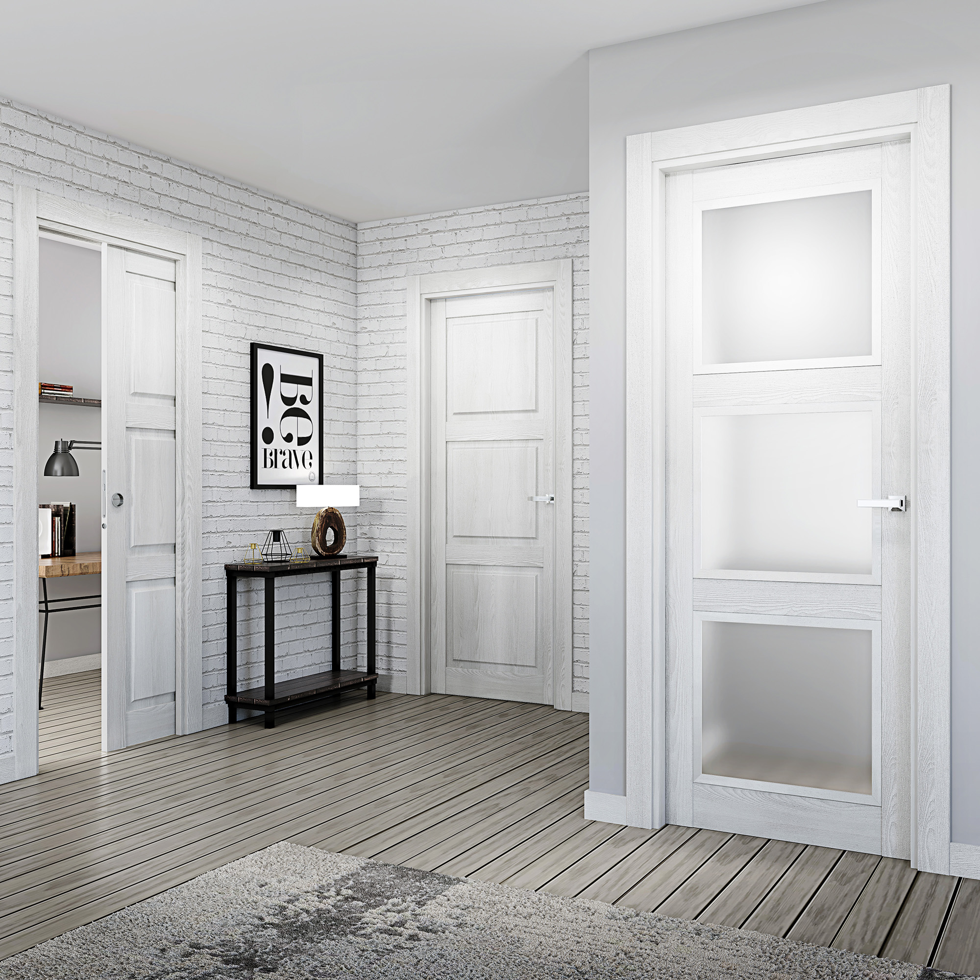 Puerta de interior abatible ciega maciza acabado laminado Line Plus Moscú Blanco apertura derecha cerco de 7x3 anchura 72.5 cm - 3