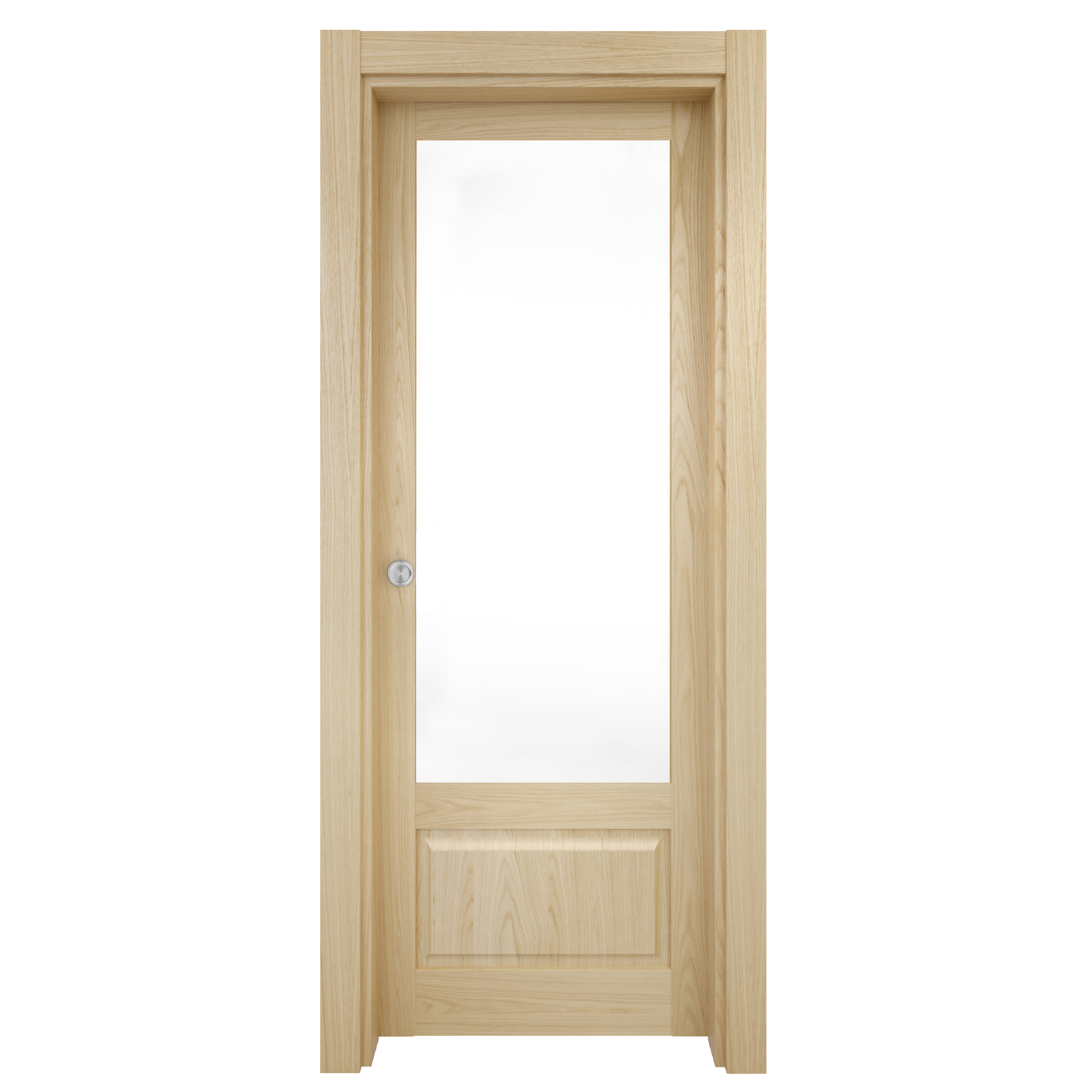 Pack puerta de interior corredera con cristal incluido maciza line plus sofia roble acabado laminado anchura 62,5cm +guia corredera