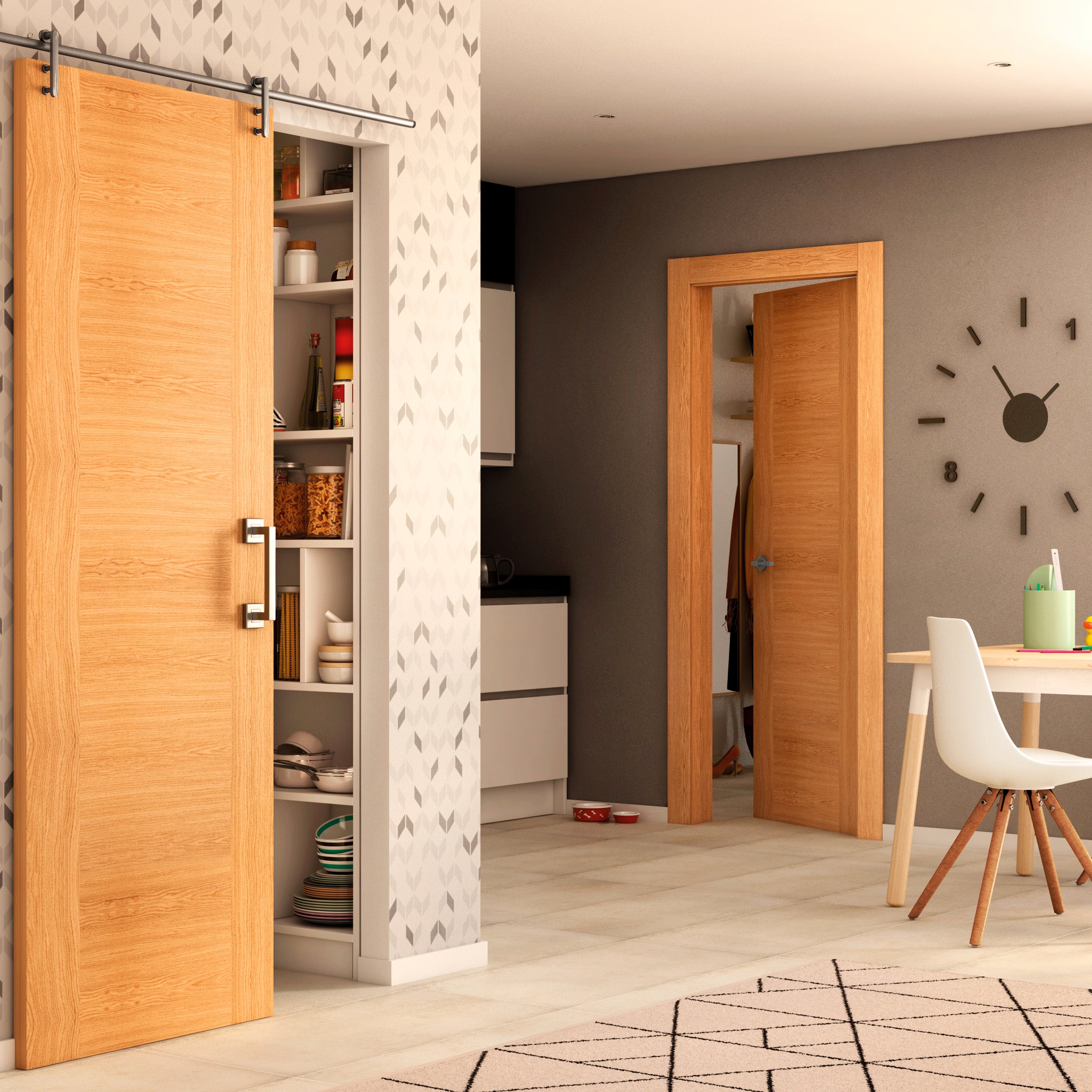 Puerta de interior corredera ciega maciza barnizada Line Plus Niza roblle anchura 72,5cm - 3