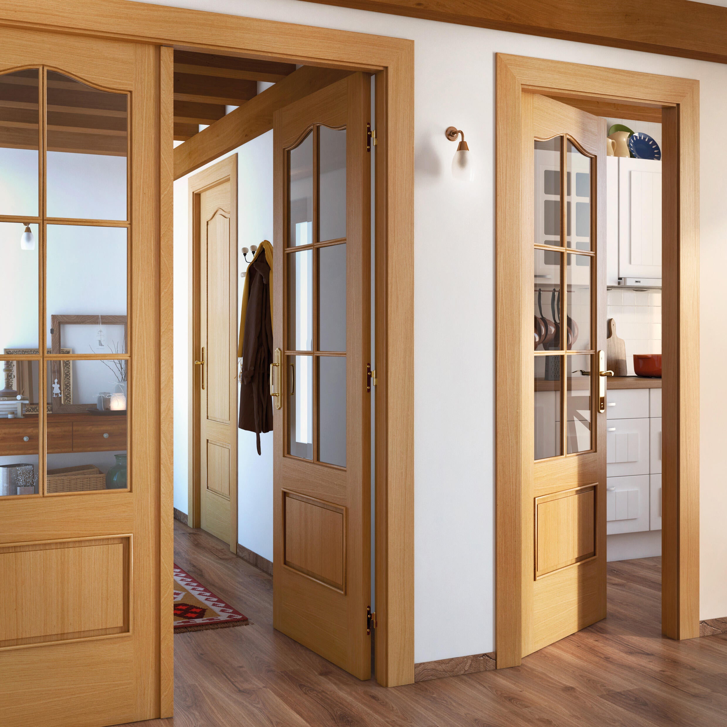 Puerta de interior abatible ciega maciza barnizada Line Plus Roma roble apertura izquierda cerco de 7x3 anchura 72.5cm - 3