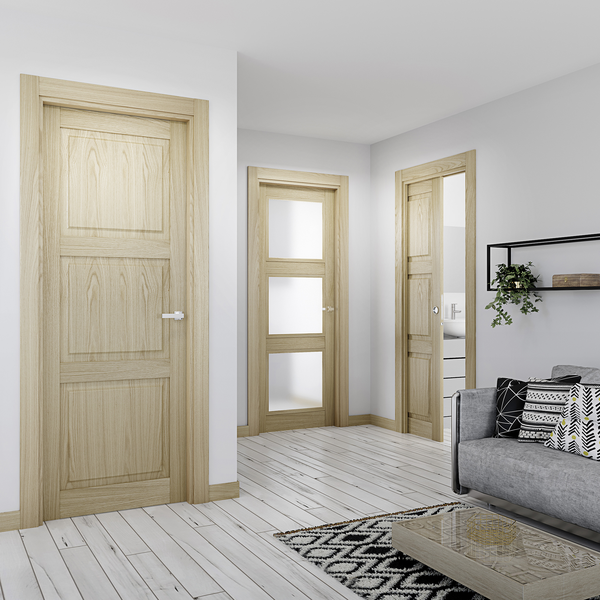 Puerta de interior abatible ciega maciza melamina Line Plus Moscú roble apertura izquierda cerco de 7x3 anchura 72.5cm - 4