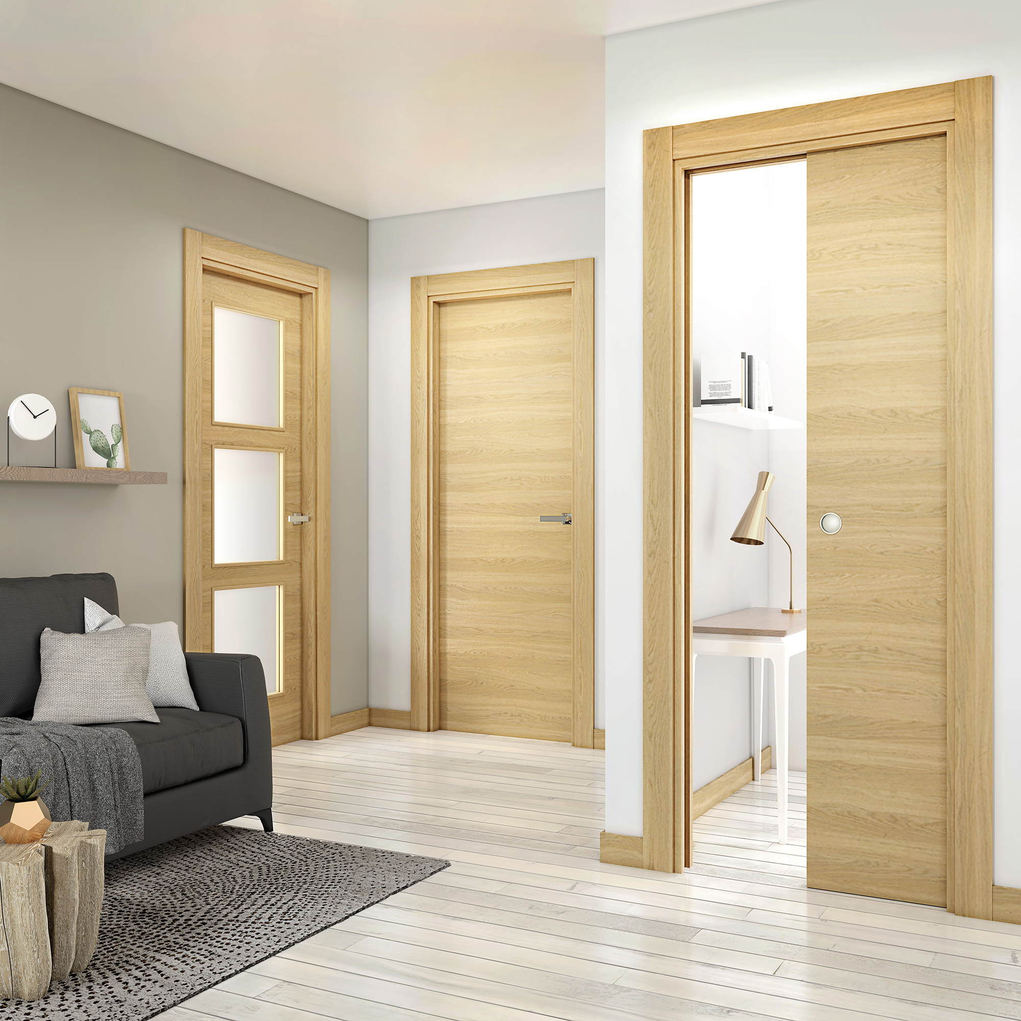 Puerta de interior abatible ciega maciza acabado laminado Line Oslo Roble miel apertura izquierda cerco de 7x3 anchura 72.5 cm - 3