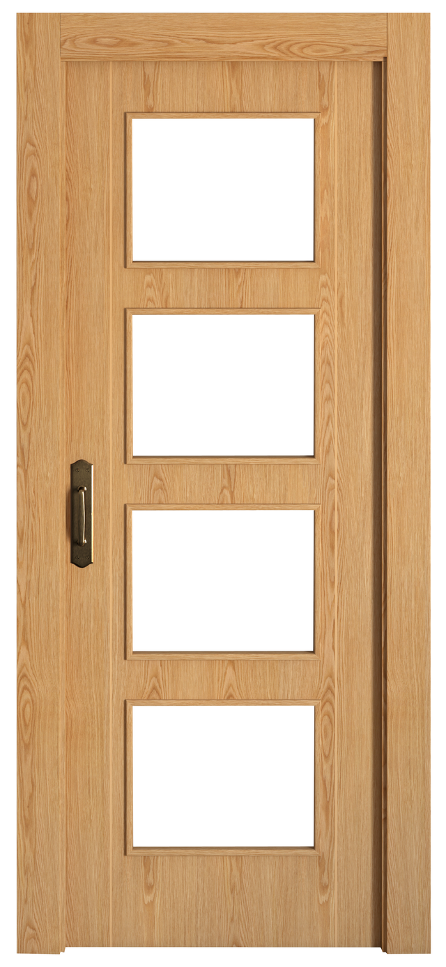Puerta de interior corredera con cristal maciza barnizada Line Plus Sidney roble con uñero y condena anchura 72,5cm