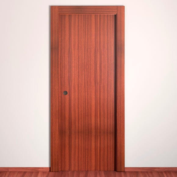 Puerta de interior corredera ciega maciza barnizada Line Plus Lisboa sapelly con uñero y condena anchura 72,5cm - 2