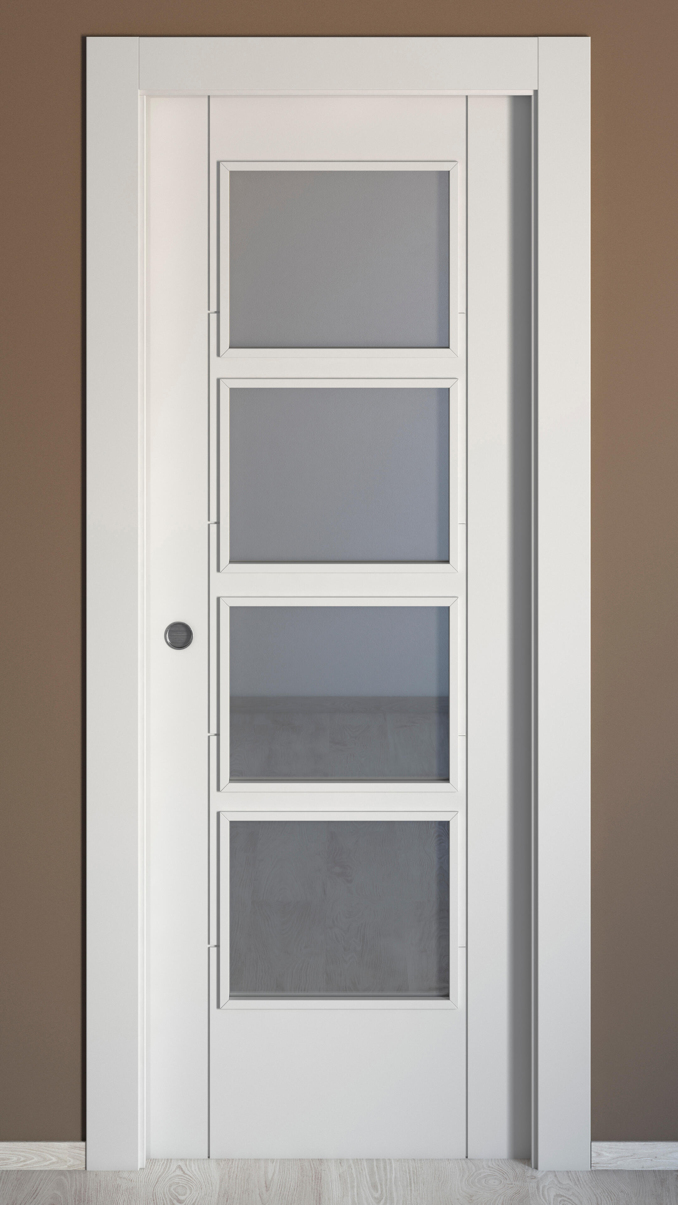 Puerta de interior corredera con cristal maciza lacada Line Noruega blanco anchura 82,5cm - 4
