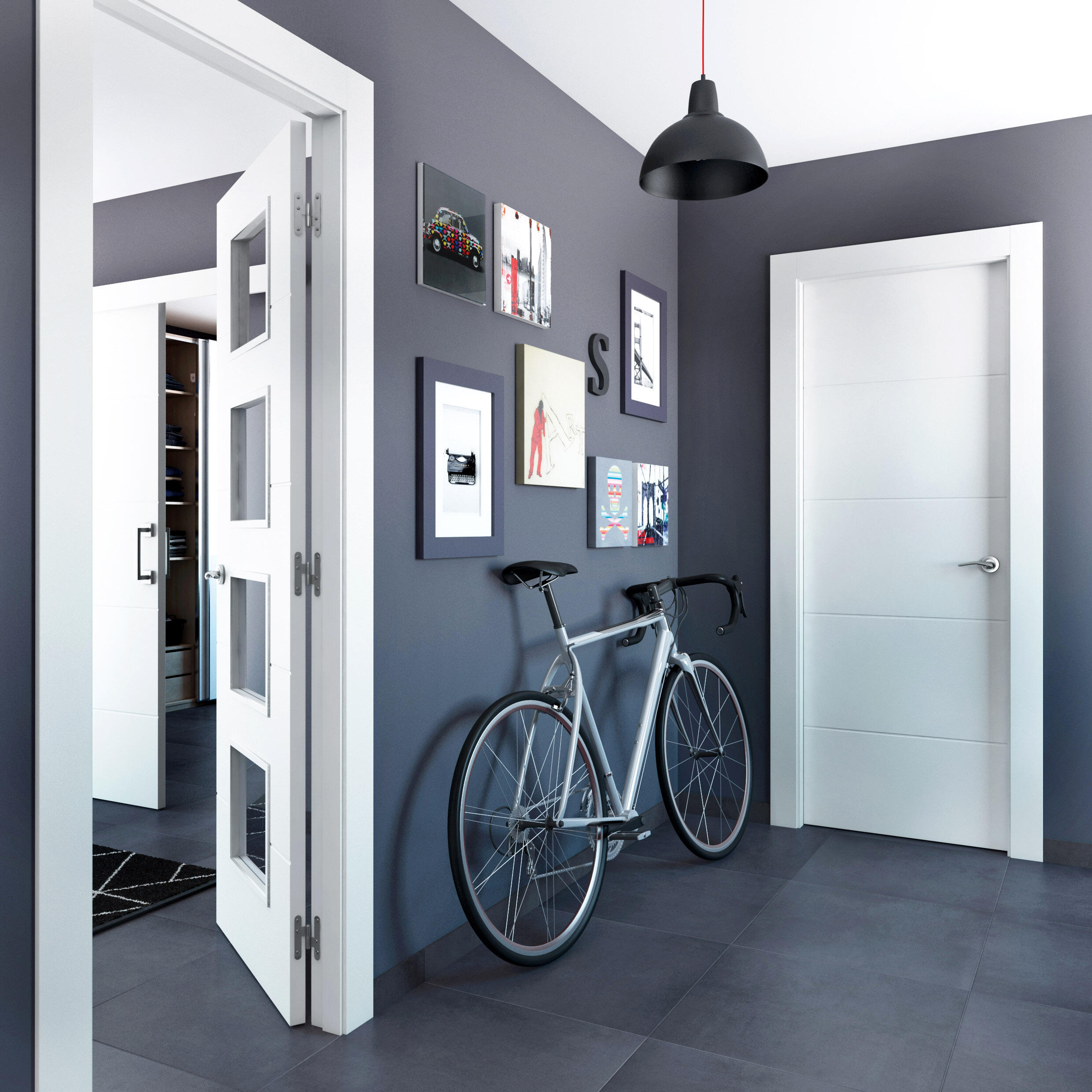 Puerta de interior corredera ciega hueca lacada Aero Holanda blanco anchura 62,5cm - 3