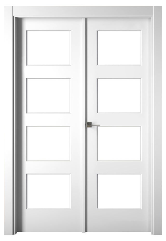 Puerta de interior abatible doble con cristal maciza lacada Line Plus Bosco blanco apertura derecha cerco de 7x3 anchura 145cm