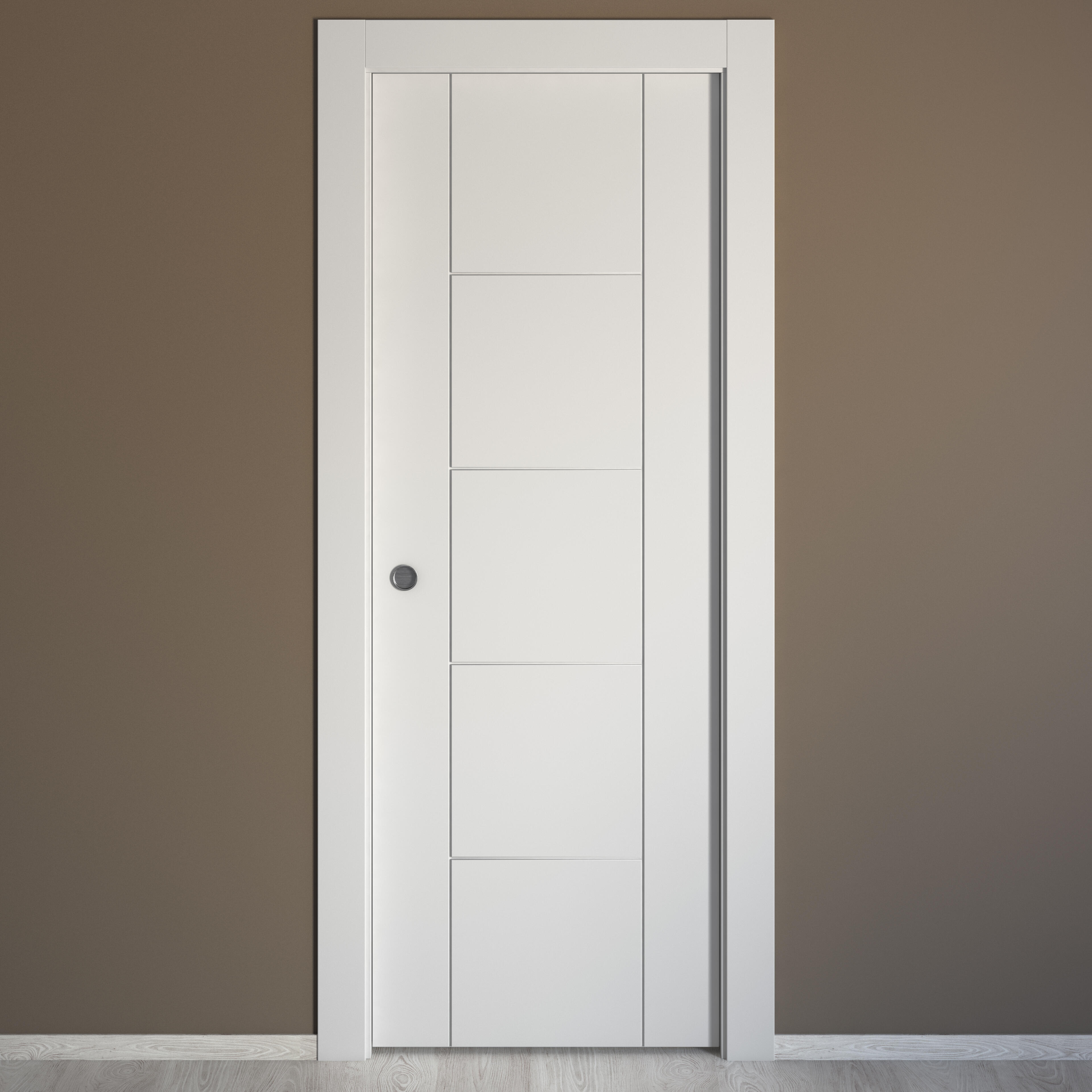 Puerta de interior corredera ciega maciza lacada Line Noruega blanco anchura 72,5cm - 2