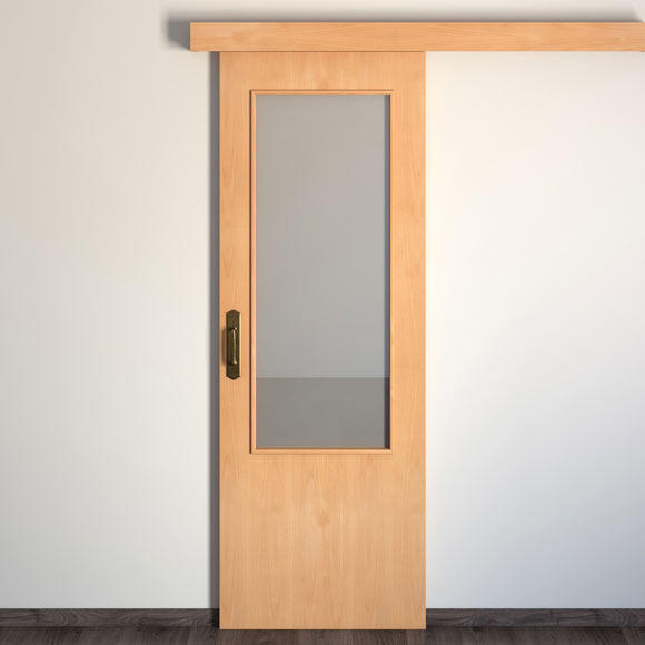 Puerta de interior corredera con cristal maciza barnizada Line Plus Lisboa haya anchura 62,5cm - 5