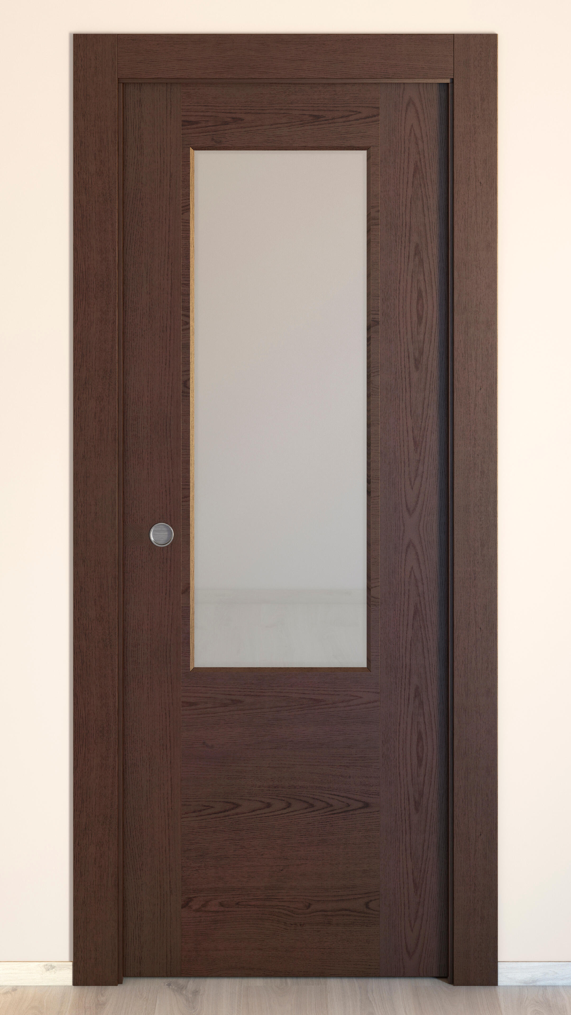 Puerta de interior corredera con cristal hueca impresa Basic Canarias wengue anchura 82,5cm - 5