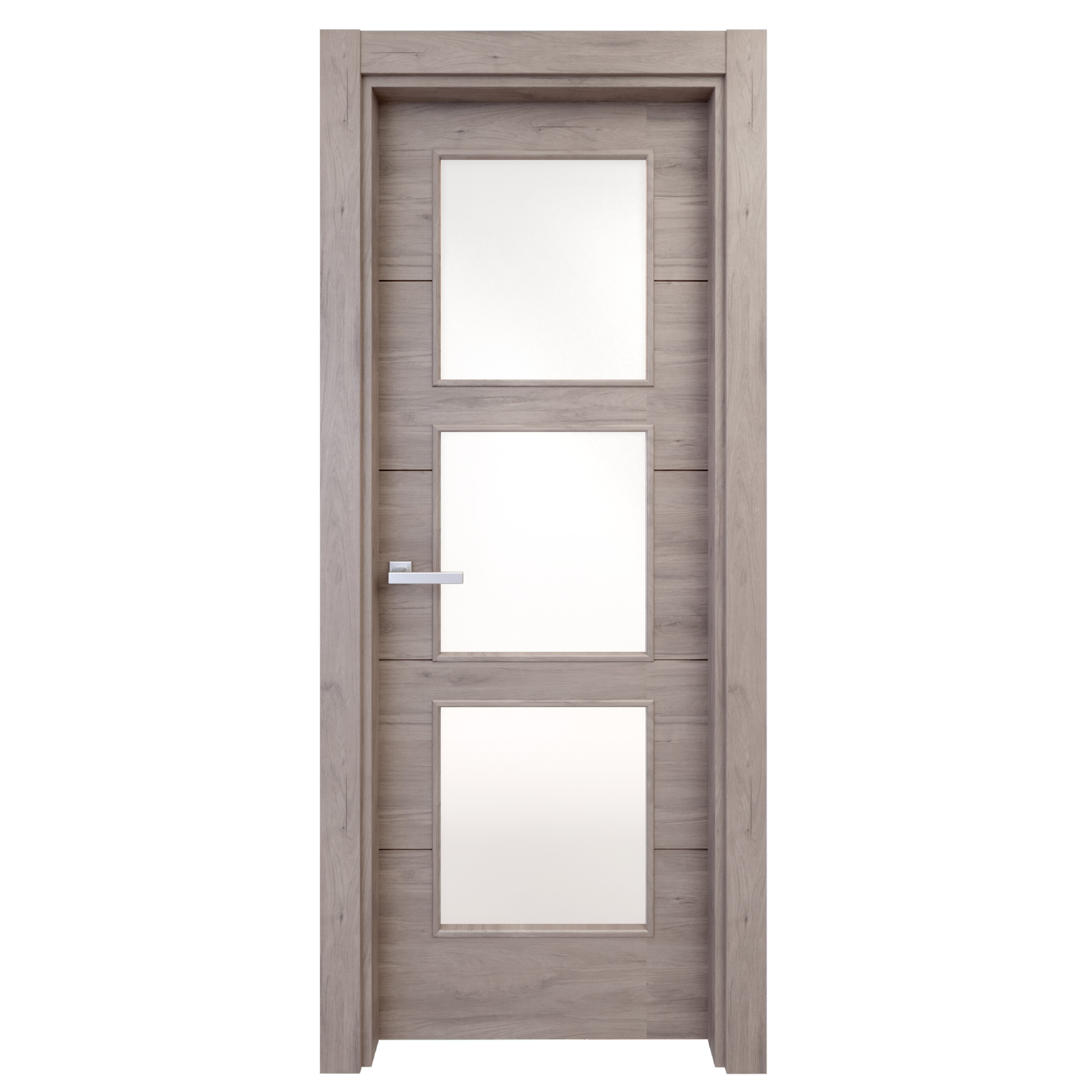 Puerta interior abatible berna roble gris line apertura izda con cristal 72.5cm