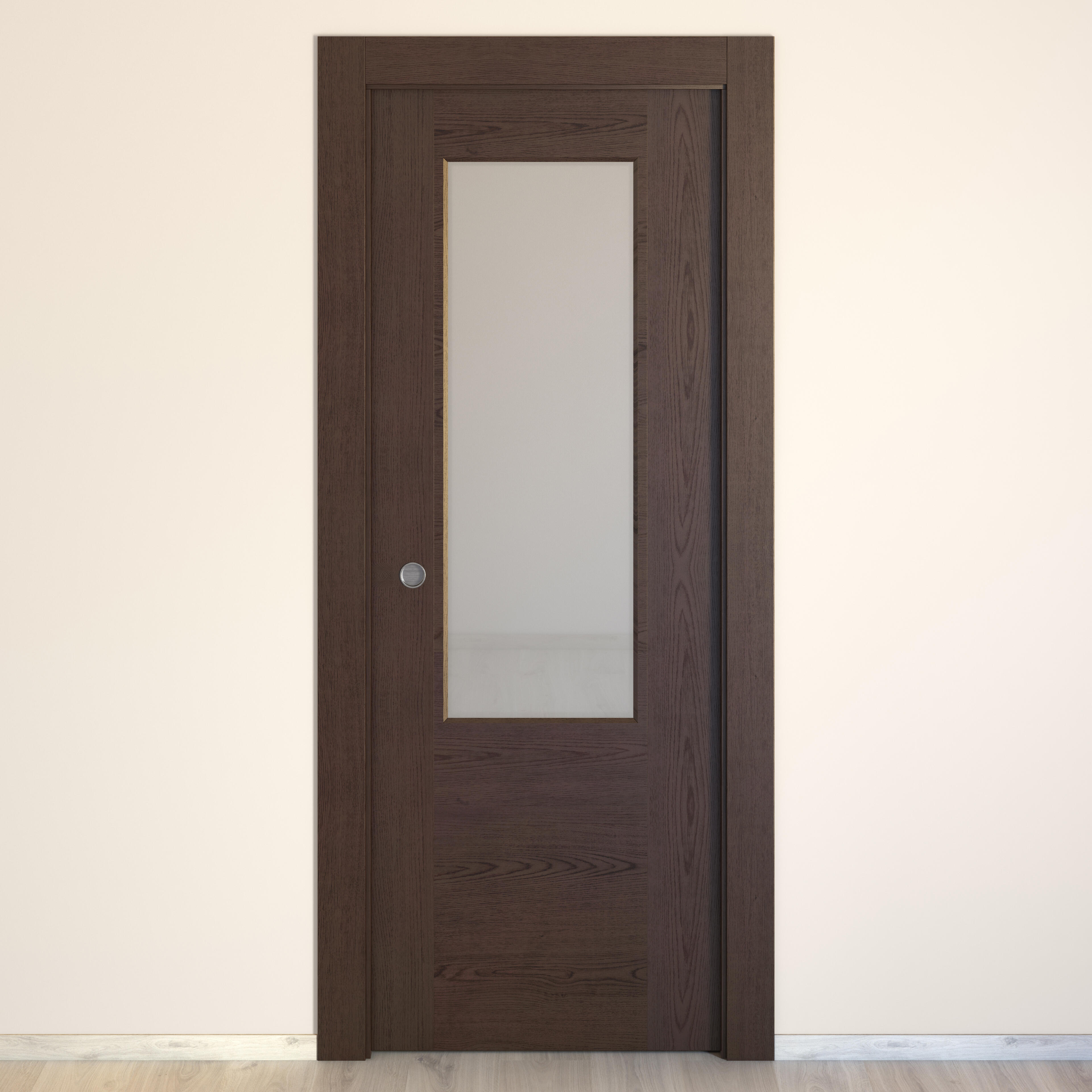 Puerta de interior corredera con cristal hueca impresa Basic Canarias wengue anchura 82,5cm - 3